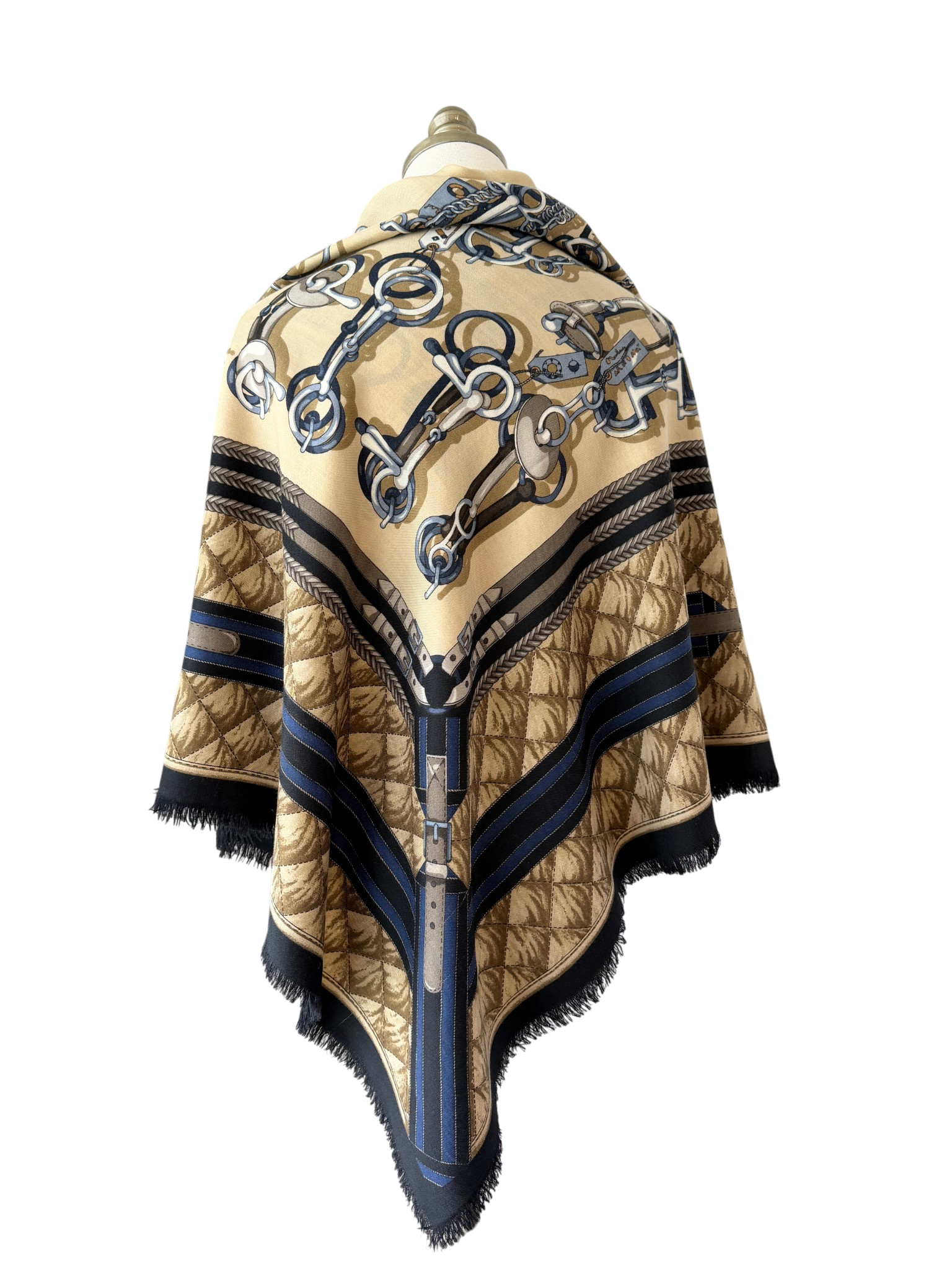 Gucci Navy & Beige Equestrian Cashmere Large Shawl