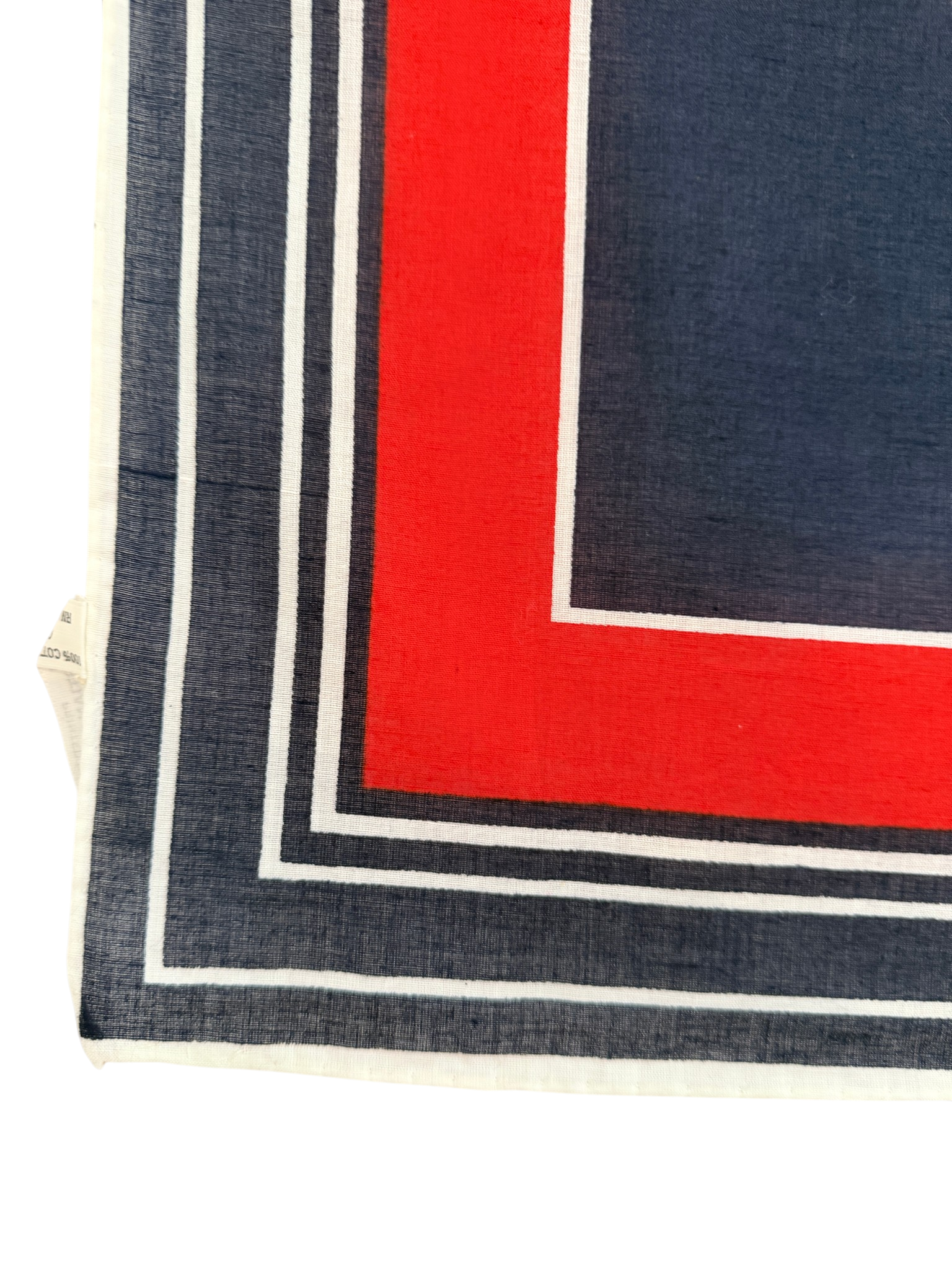 Christian Dior Navy & Red Cotton Band Scarf with Floral Center