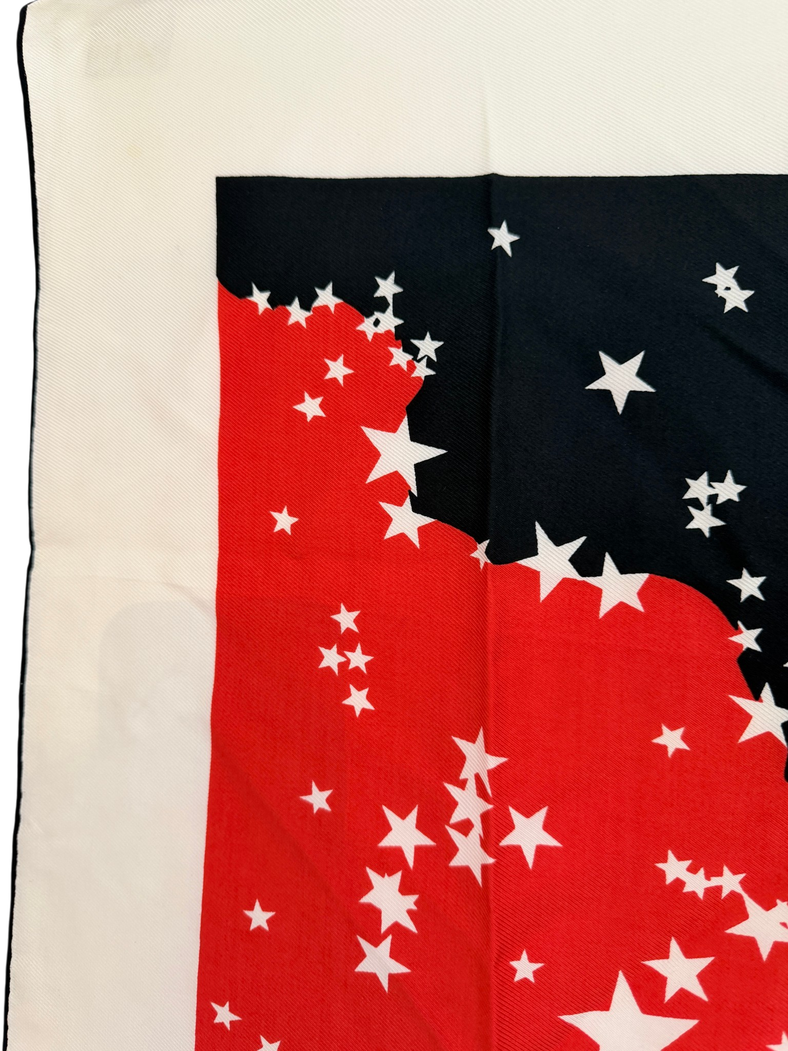 Rare Elinor Simmons for Malcolm Starr Ivory Silk Scarf with Red, Blue & Star Motif