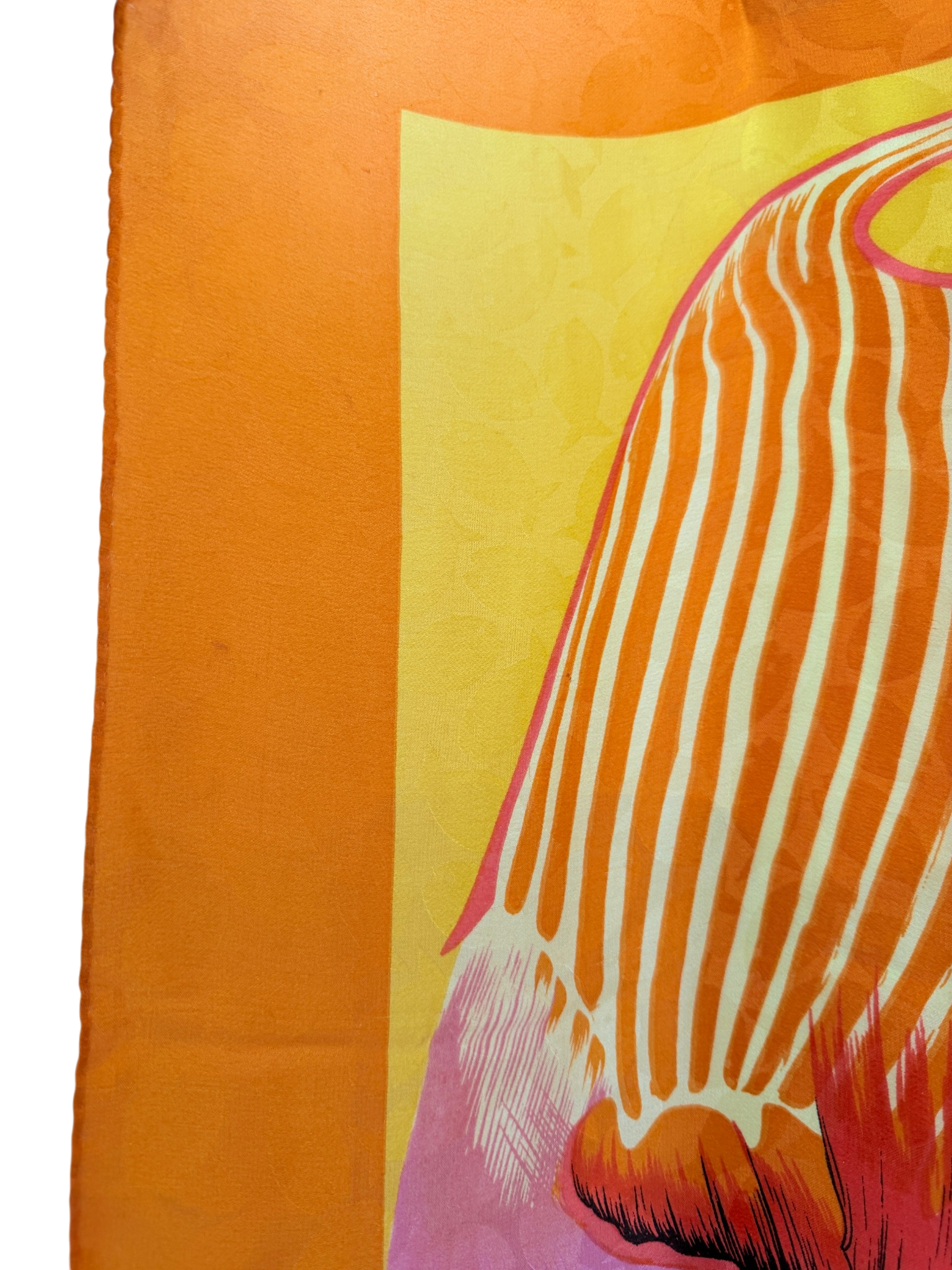 1980s Adrienne Vittadini Yellow &amp; Orange Silk Fish Print Scarf