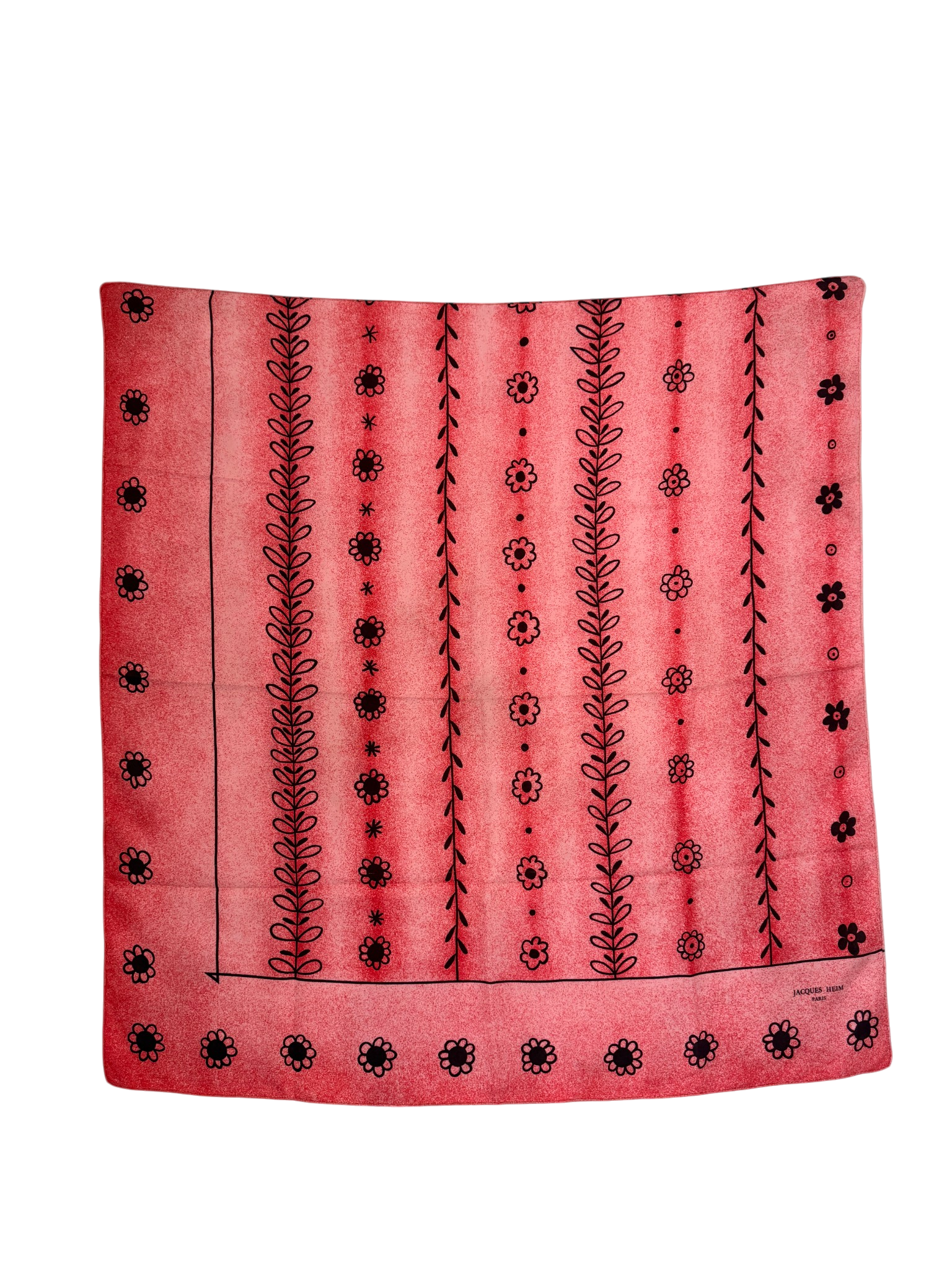 1980s Jacques Heim Pink Speckled Silk Scarf with Brown Floral Motif