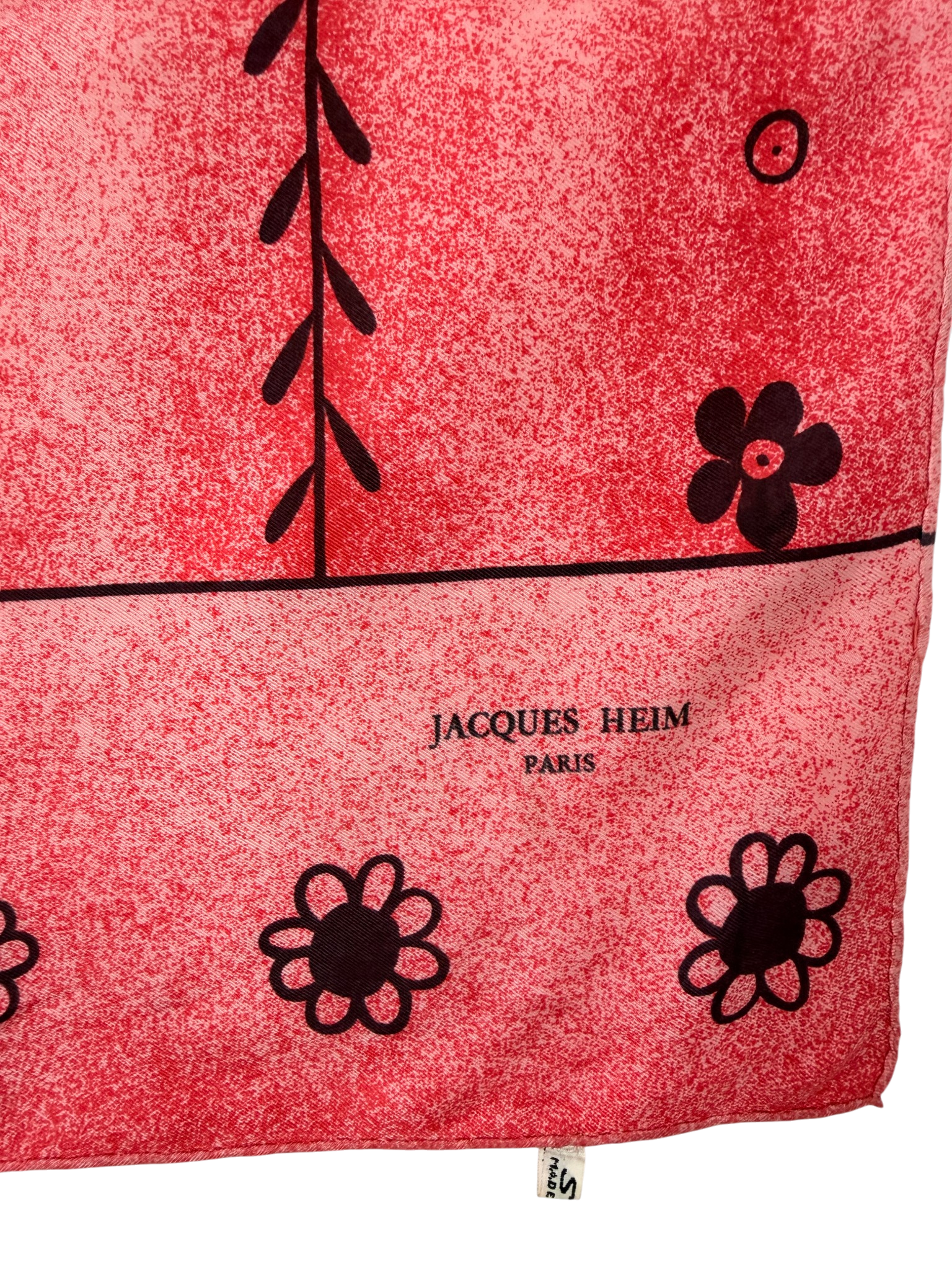 1980s Jacques Heim Pink Speckled Silk Scarf with Brown Floral Motif
