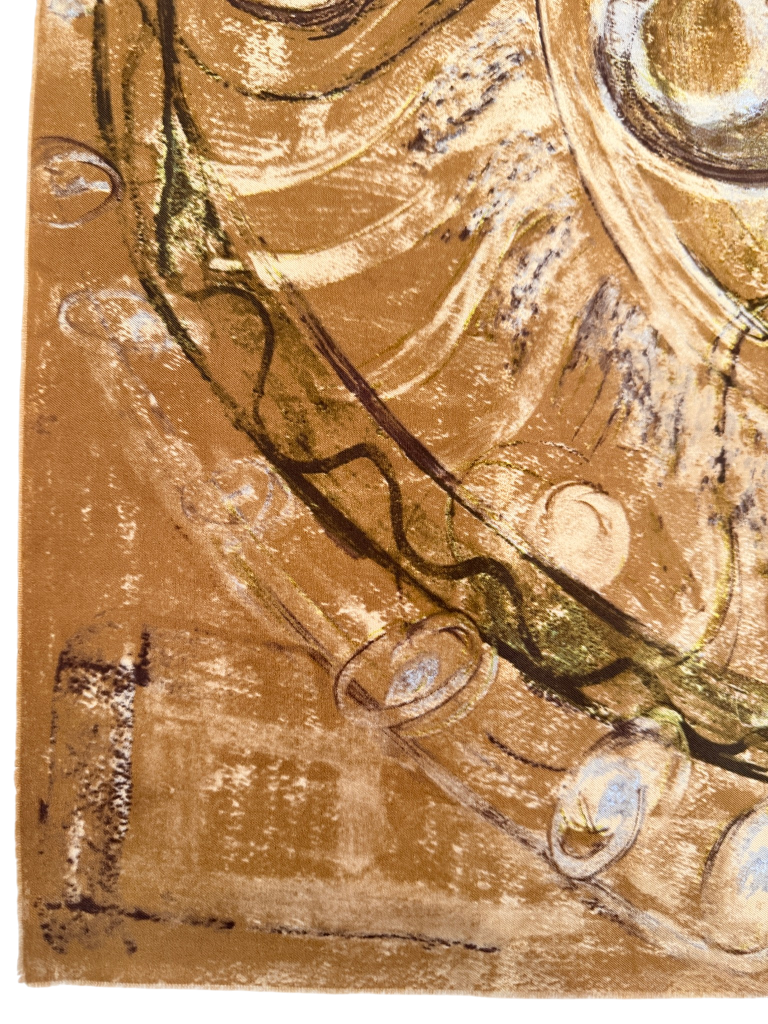 1970s Christian Dior Brown Raw Edge Silk Scarf with Brushstroke Print