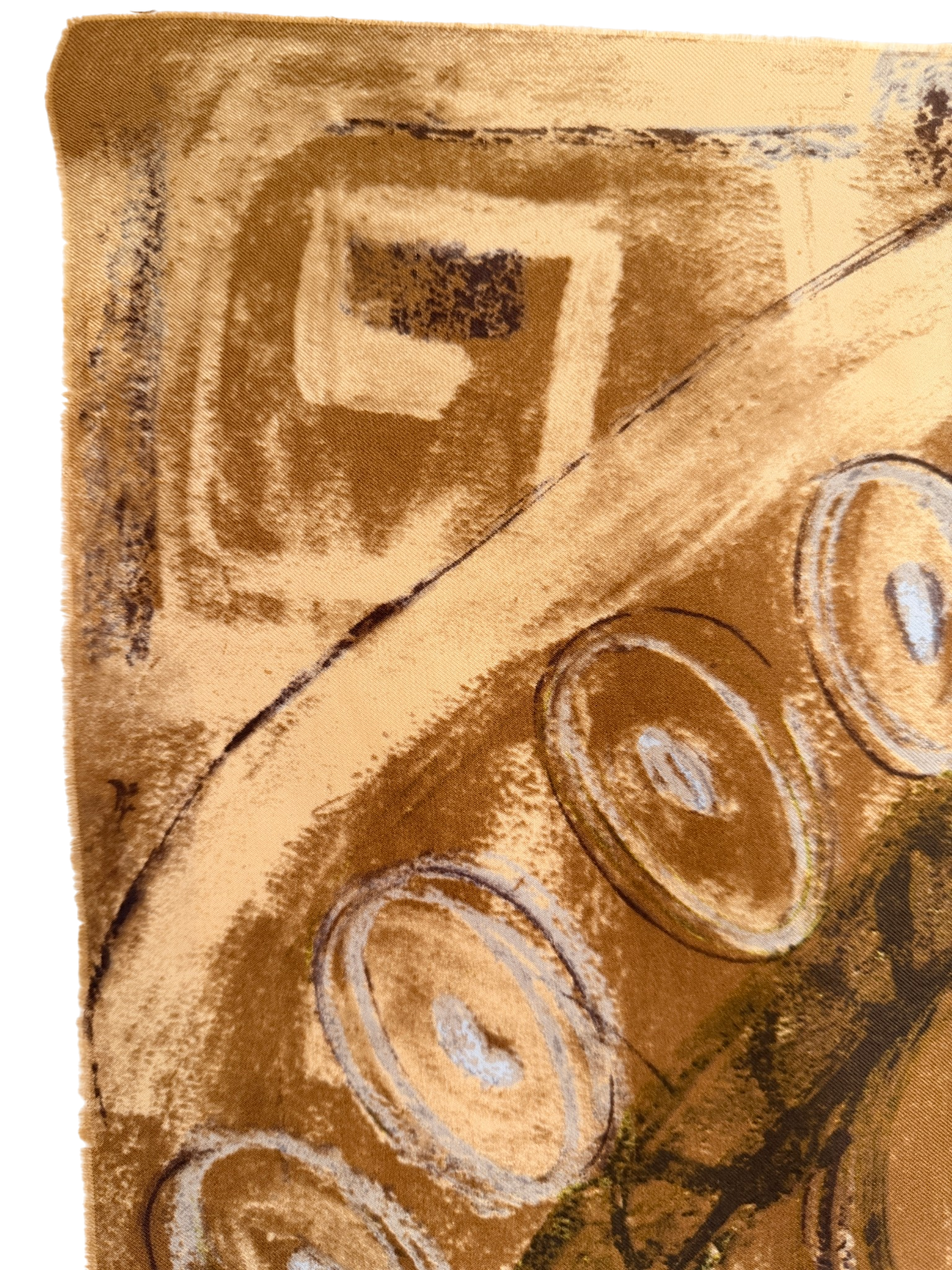 1970s Christian Dior Brown Raw Edge Silk Scarf with Brushstroke Print