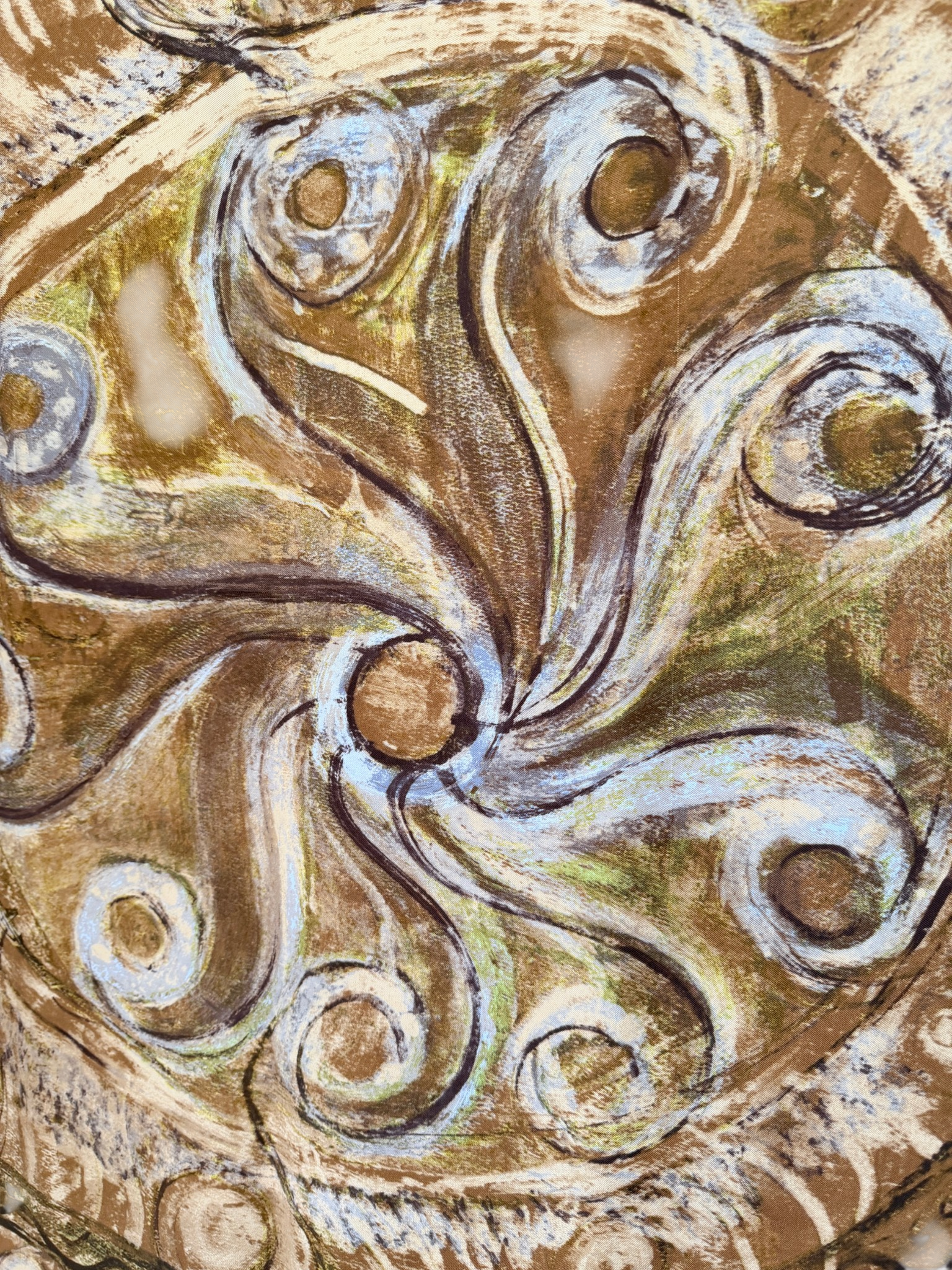 1970s Christian Dior Brown Raw Edge Silk Scarf with Brushstroke Print
