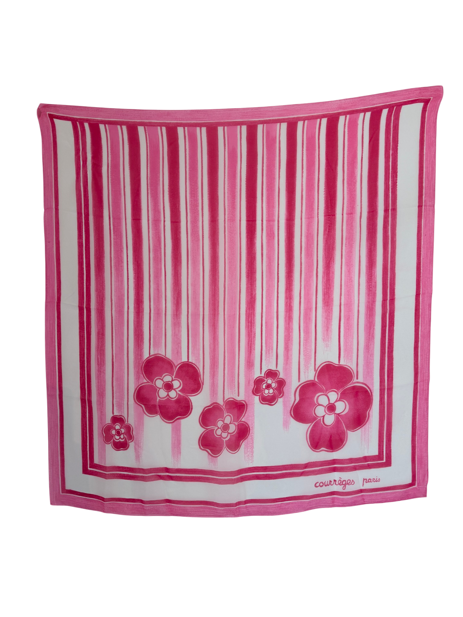 1970s Courrèges Paris Sheer Pink & White Brushstroke Stripe Scarf with Floral Detail