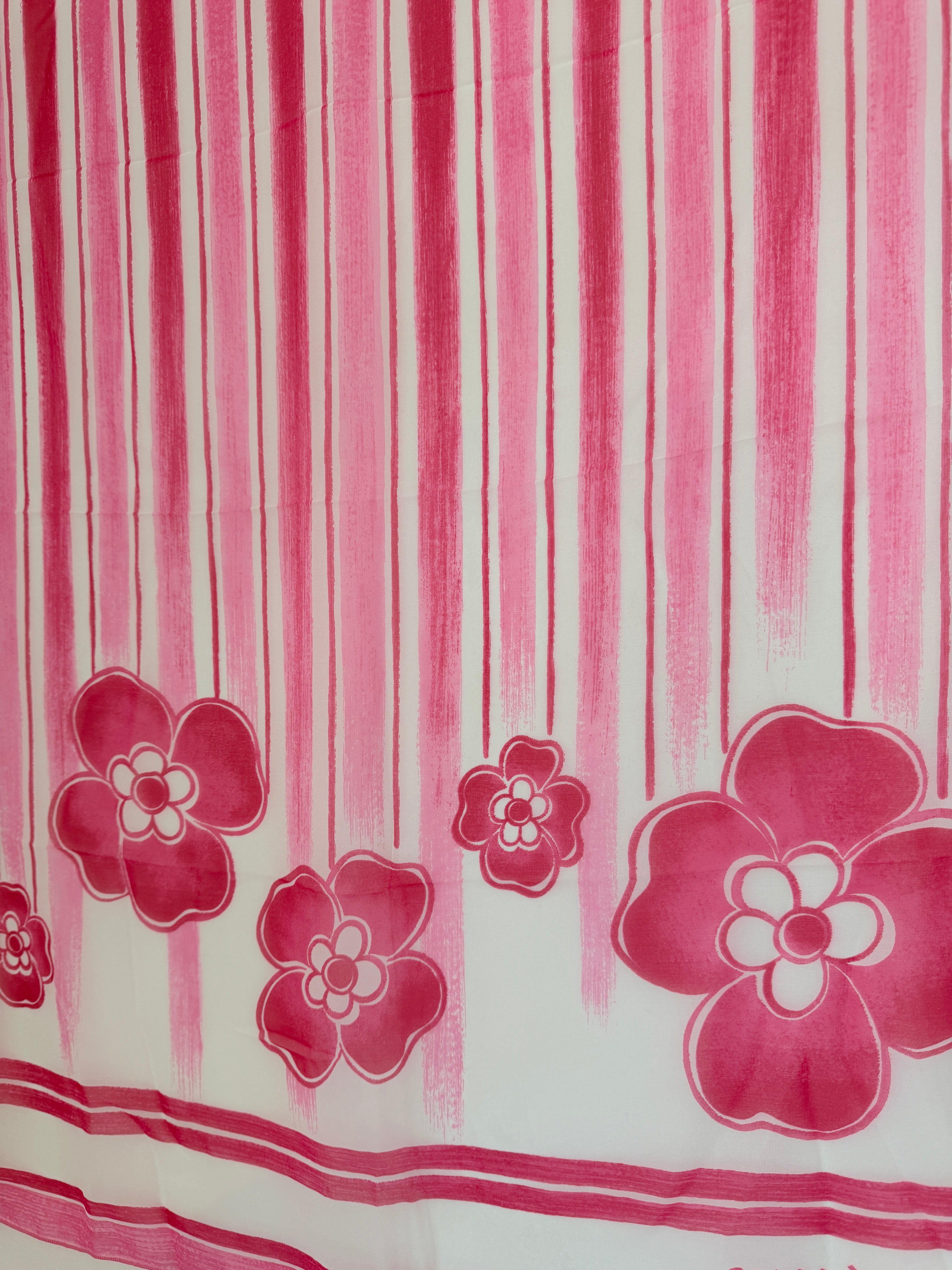 1970s Courrèges Paris Sheer Pink & White Brushstroke Stripe Scarf with Floral Detail