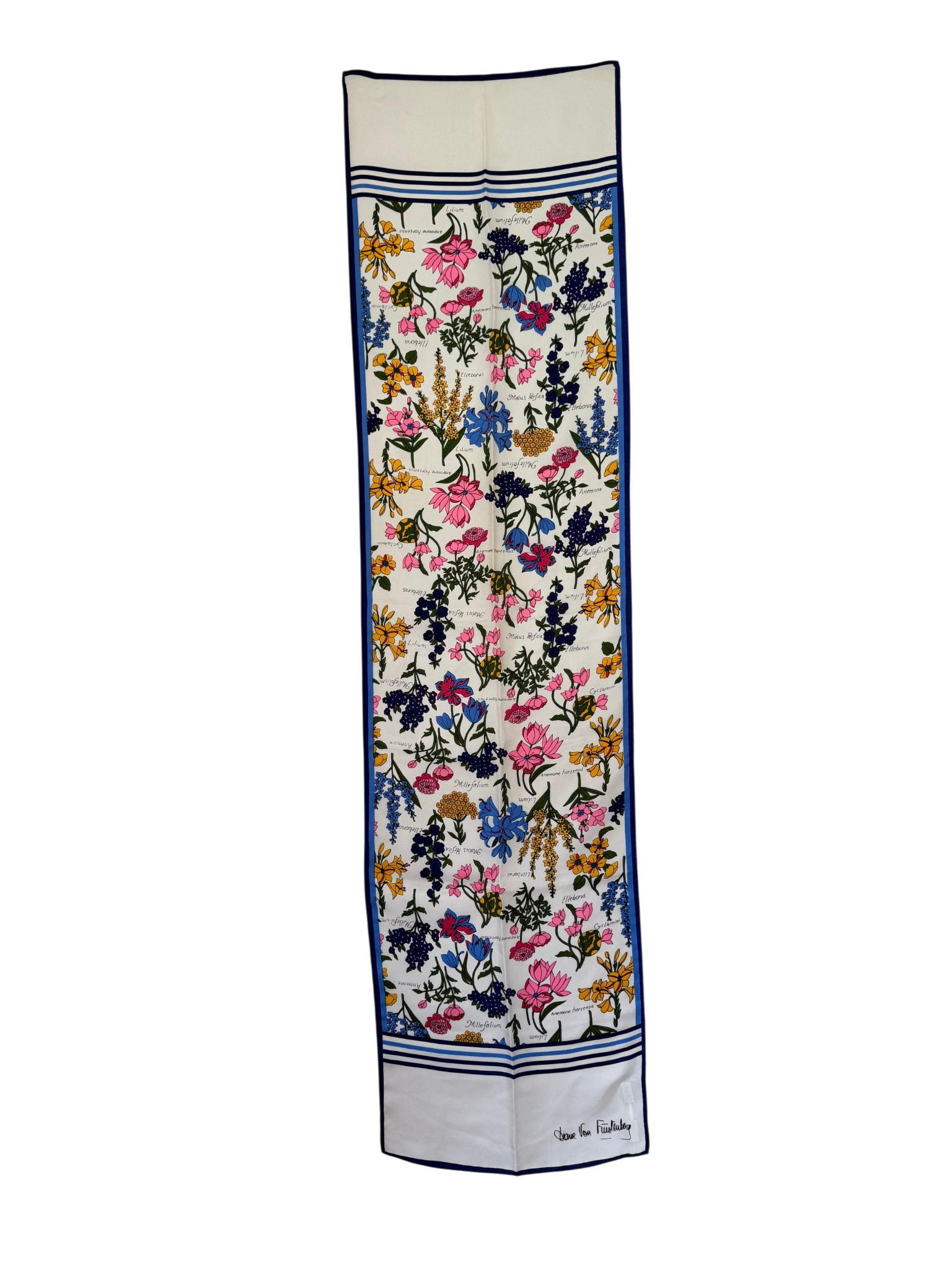 1980s Diane Von Furstenberg Oblong Ivory Silk Floral Scarf
