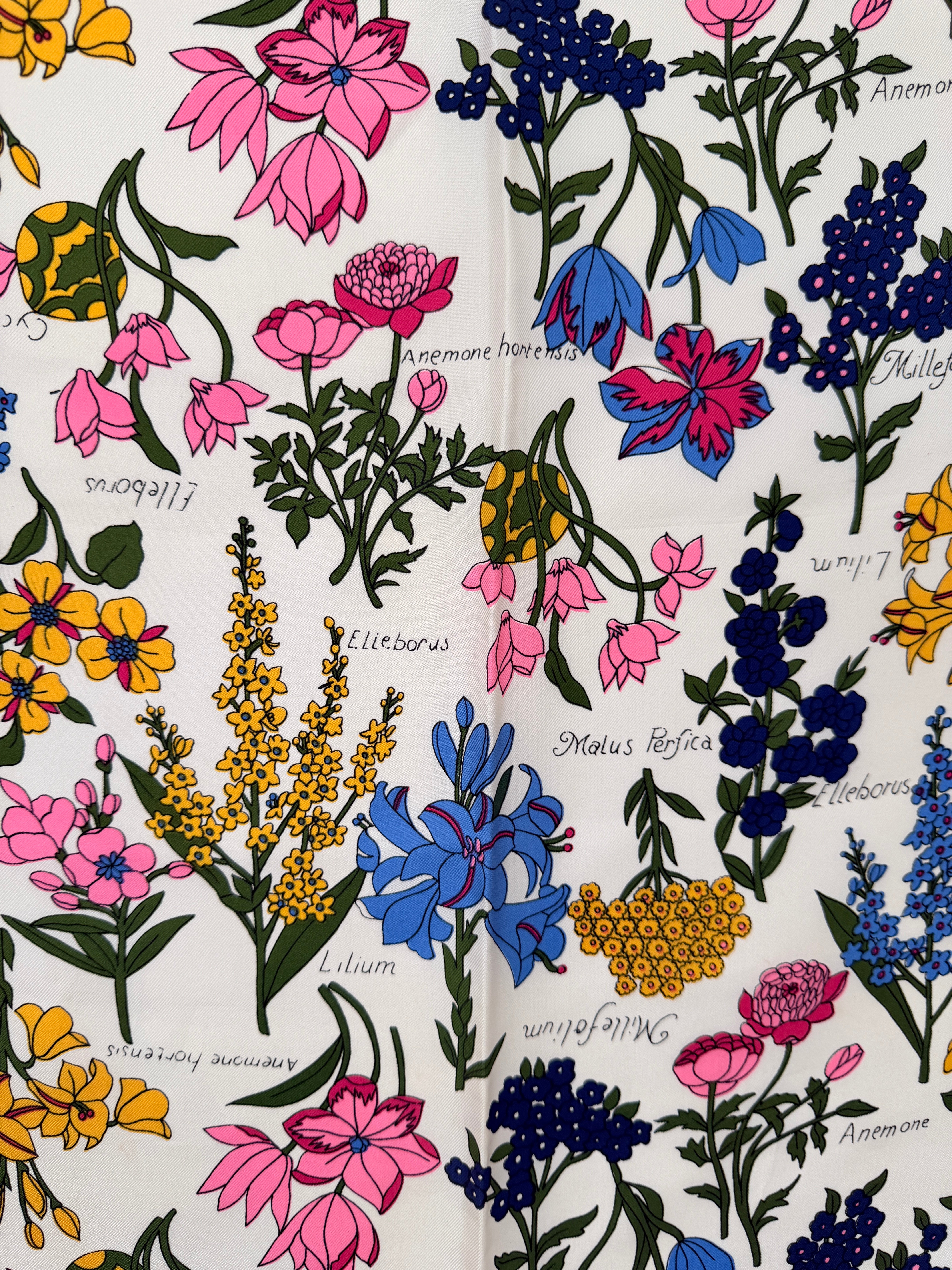 1980s Diane Von Furstenberg Oblong Ivory Silk Floral Scarf