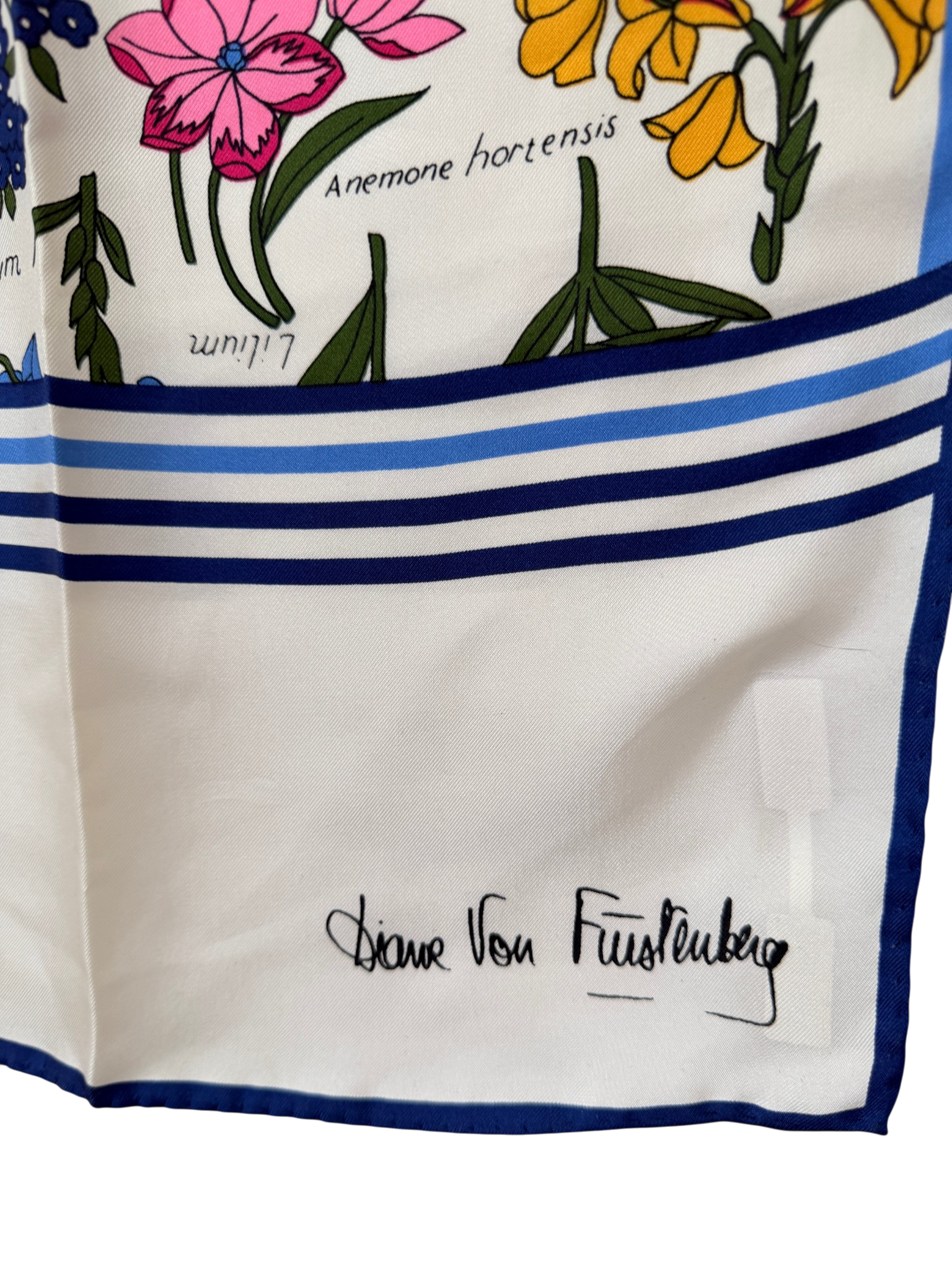 1980s Diane Von Furstenberg Oblong Ivory Silk Floral Scarf
