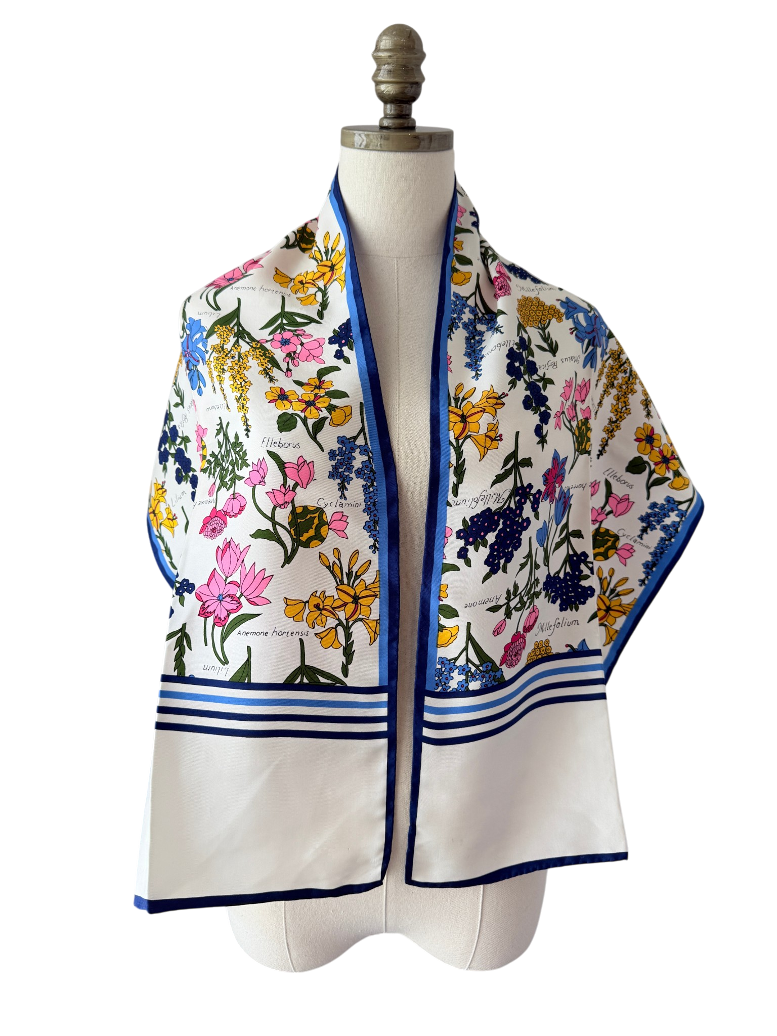 1980s Diane Von Furstenberg Oblong Ivory Silk Floral Scarf