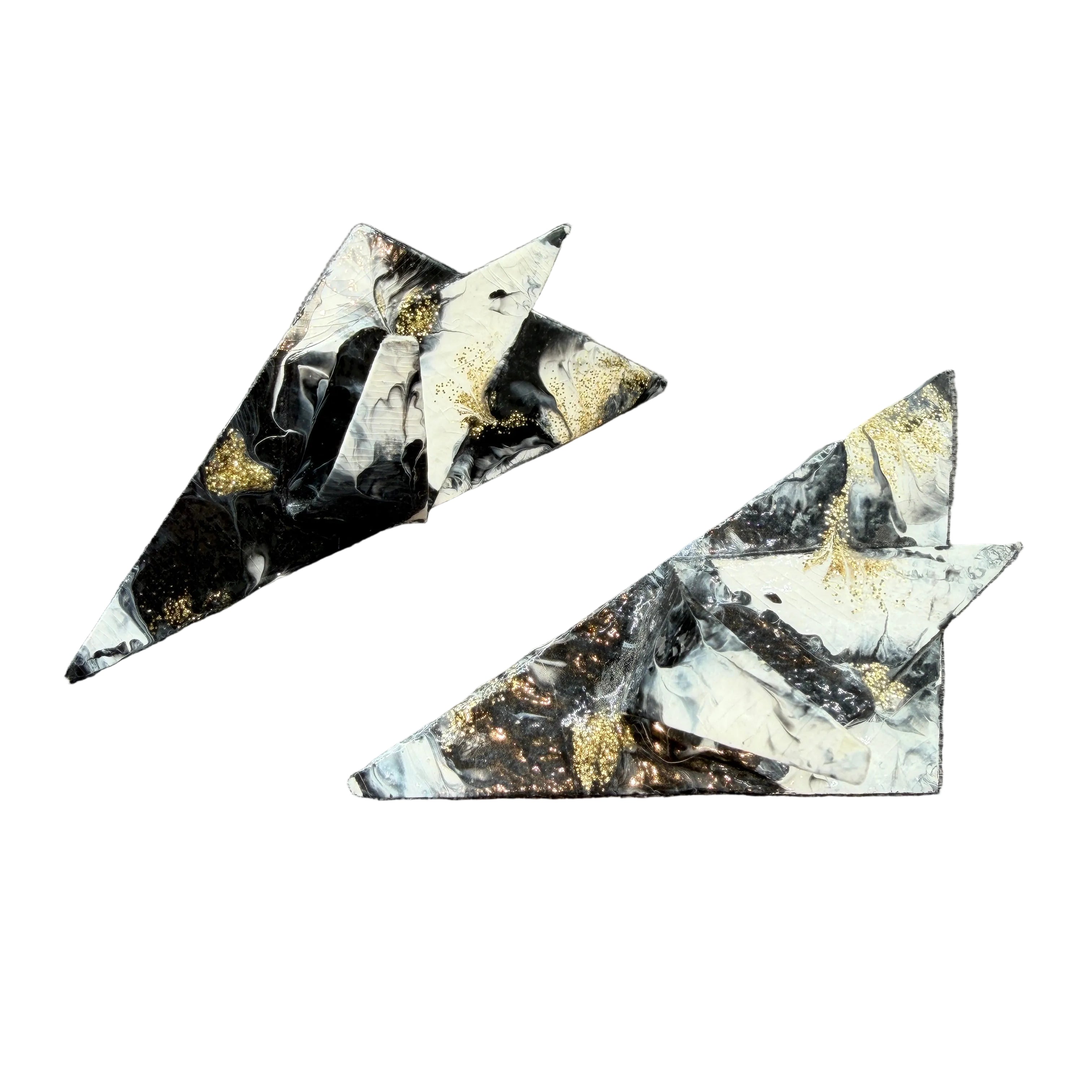 1991 Artisan Abstract Paper Clip Earrings with Black, White &amp; Gold Glitter