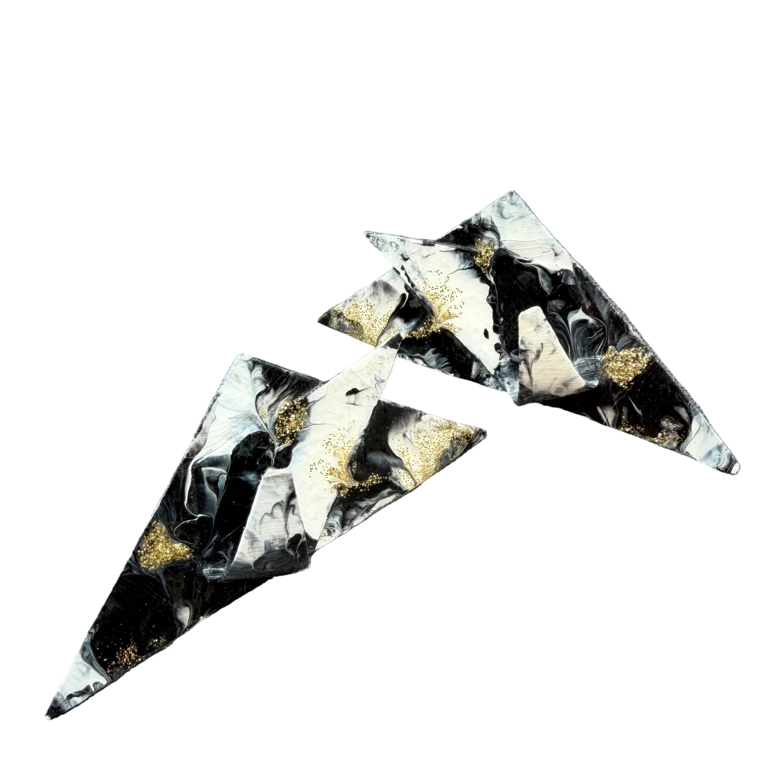 1991 Artisan Abstract Paper Clip Earrings with Black, White &amp; Gold Glitter