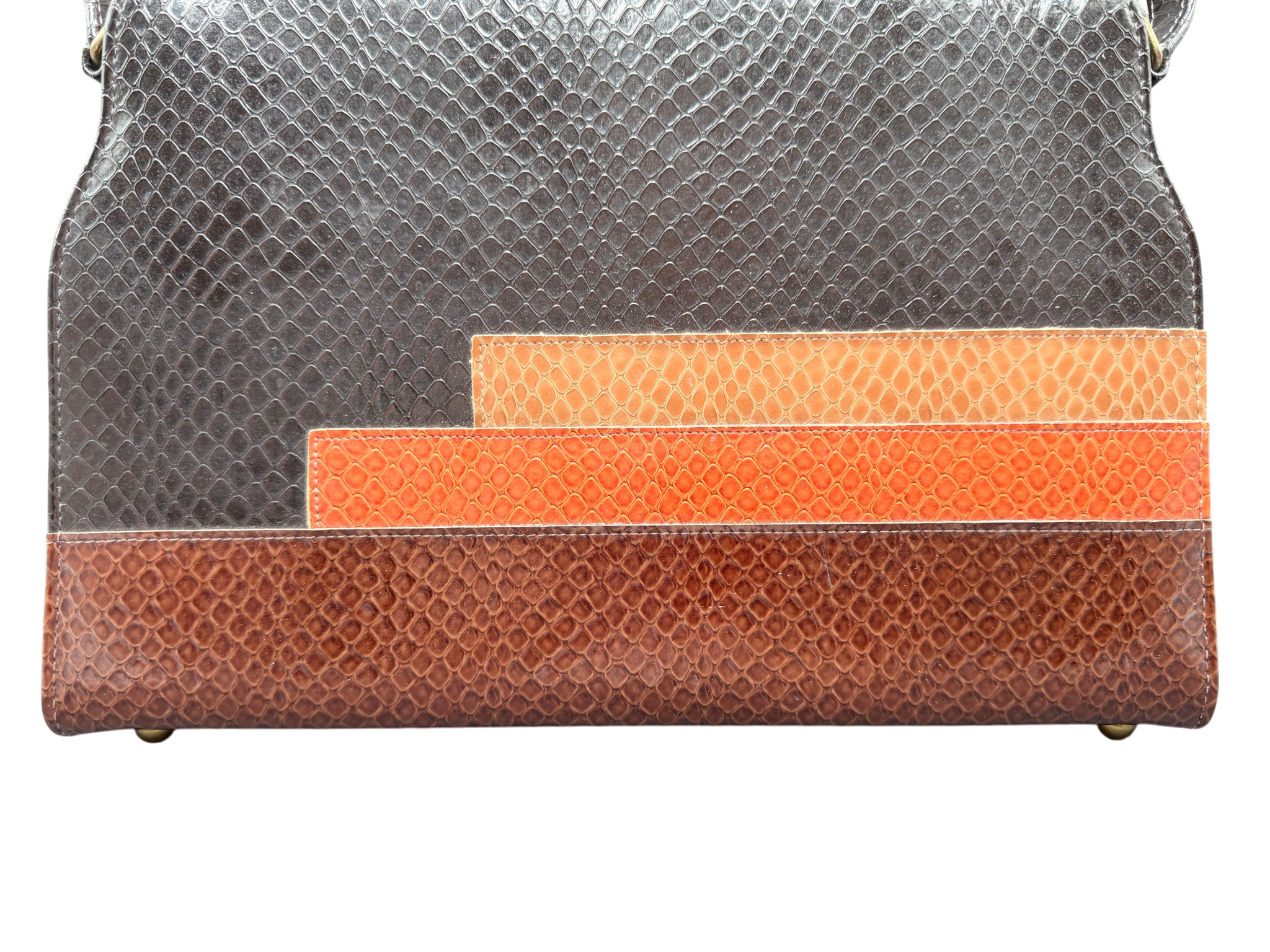 1960s Naturalizer Snake-Embossed Leather Handbag with Black & Brown Bands