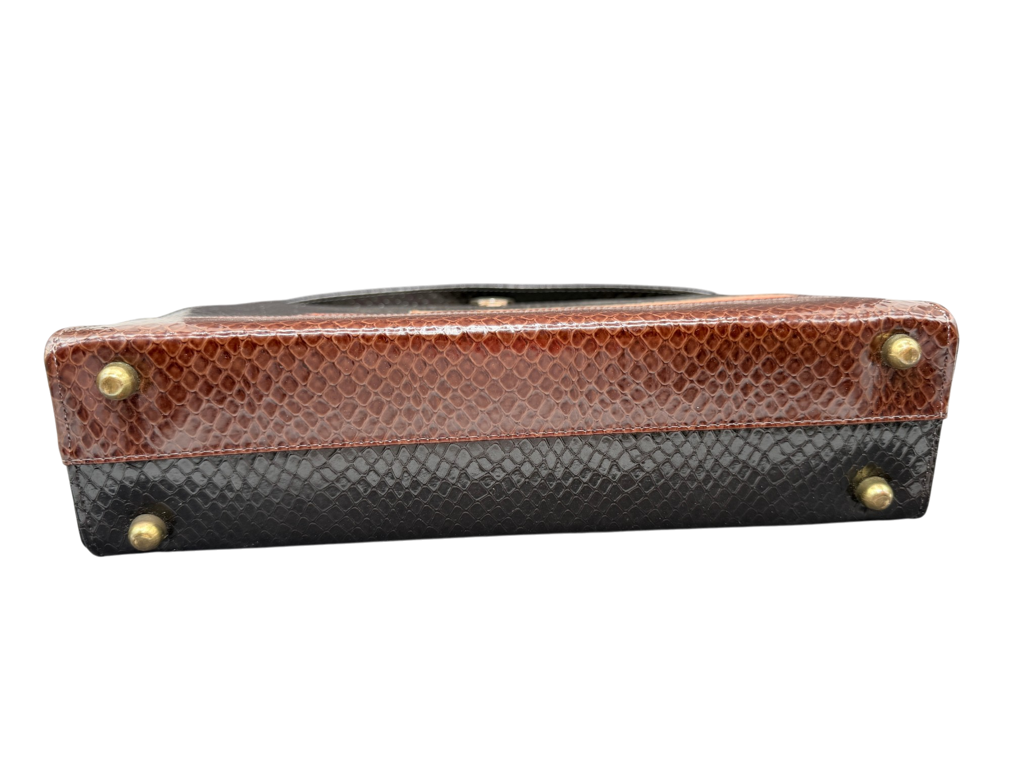 1960s Naturalizer Snake-Embossed Leather Handbag with Black & Brown Bands