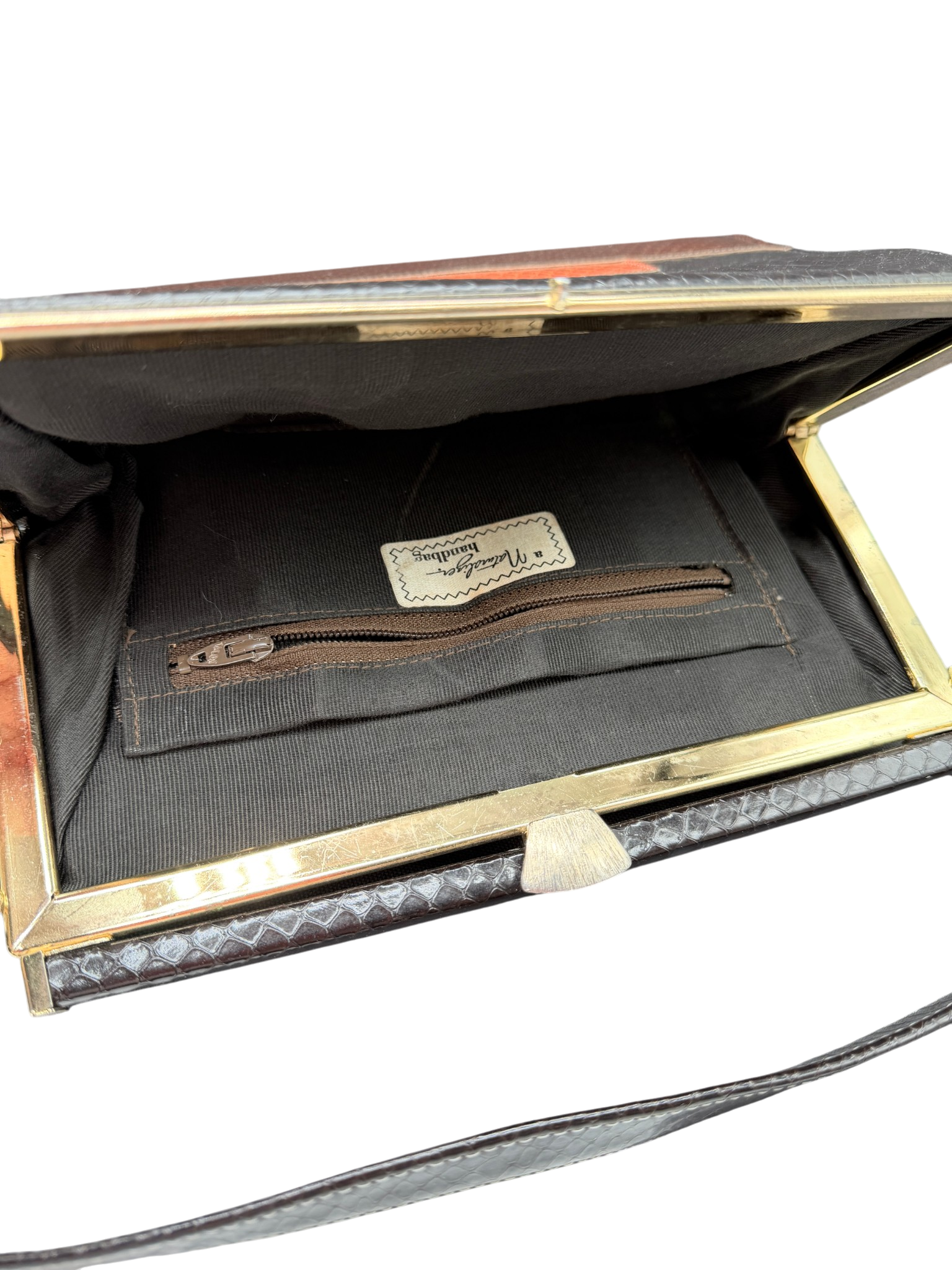 1960s Naturalizer Snake-Embossed Leather Handbag with Black & Brown Bands
