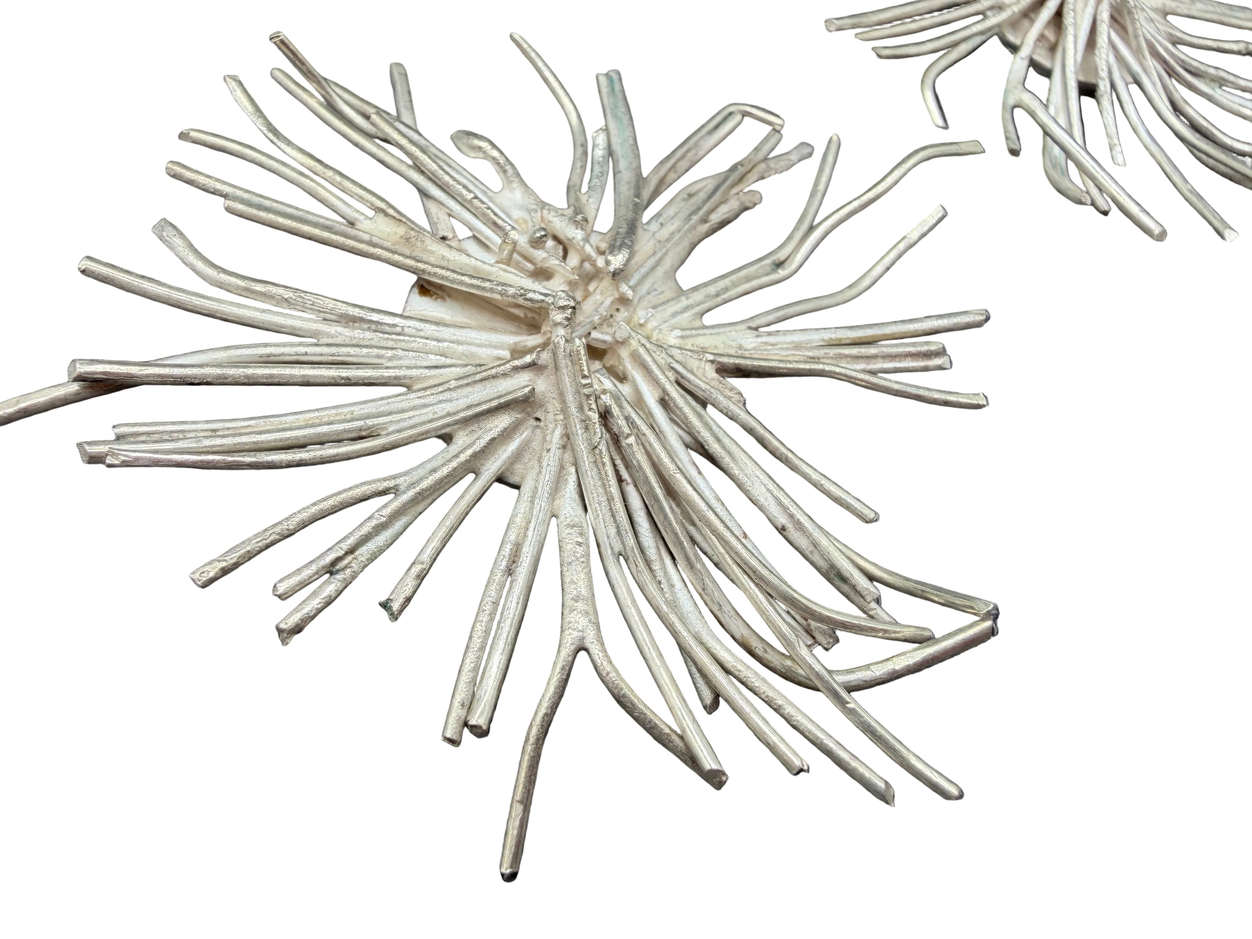 1970s Brutalist Sterling Silver Wire Starburst Statement Clip Earrings