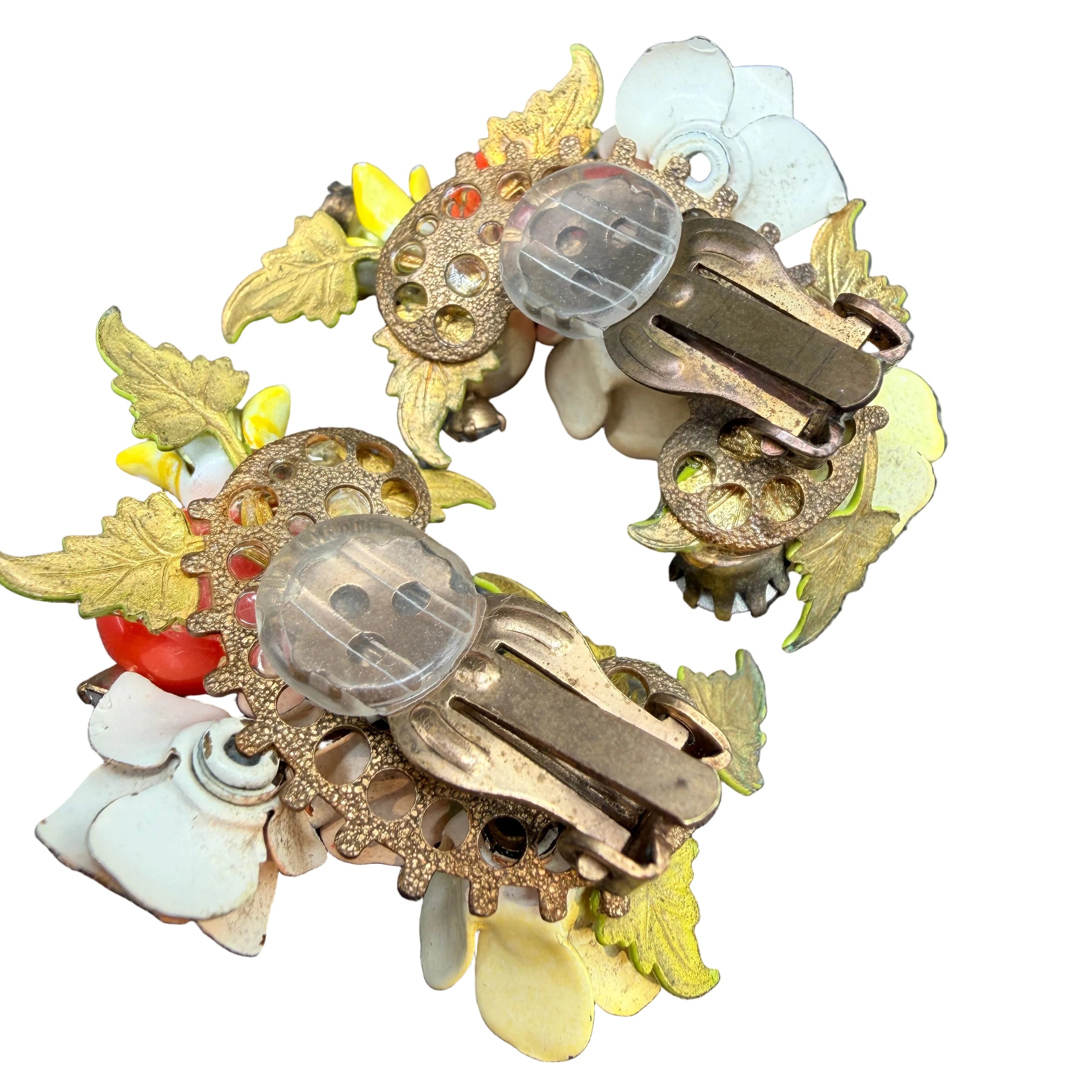 1940s Metal Mini Floral Bouquet Ear Climber Clip-On Earrings