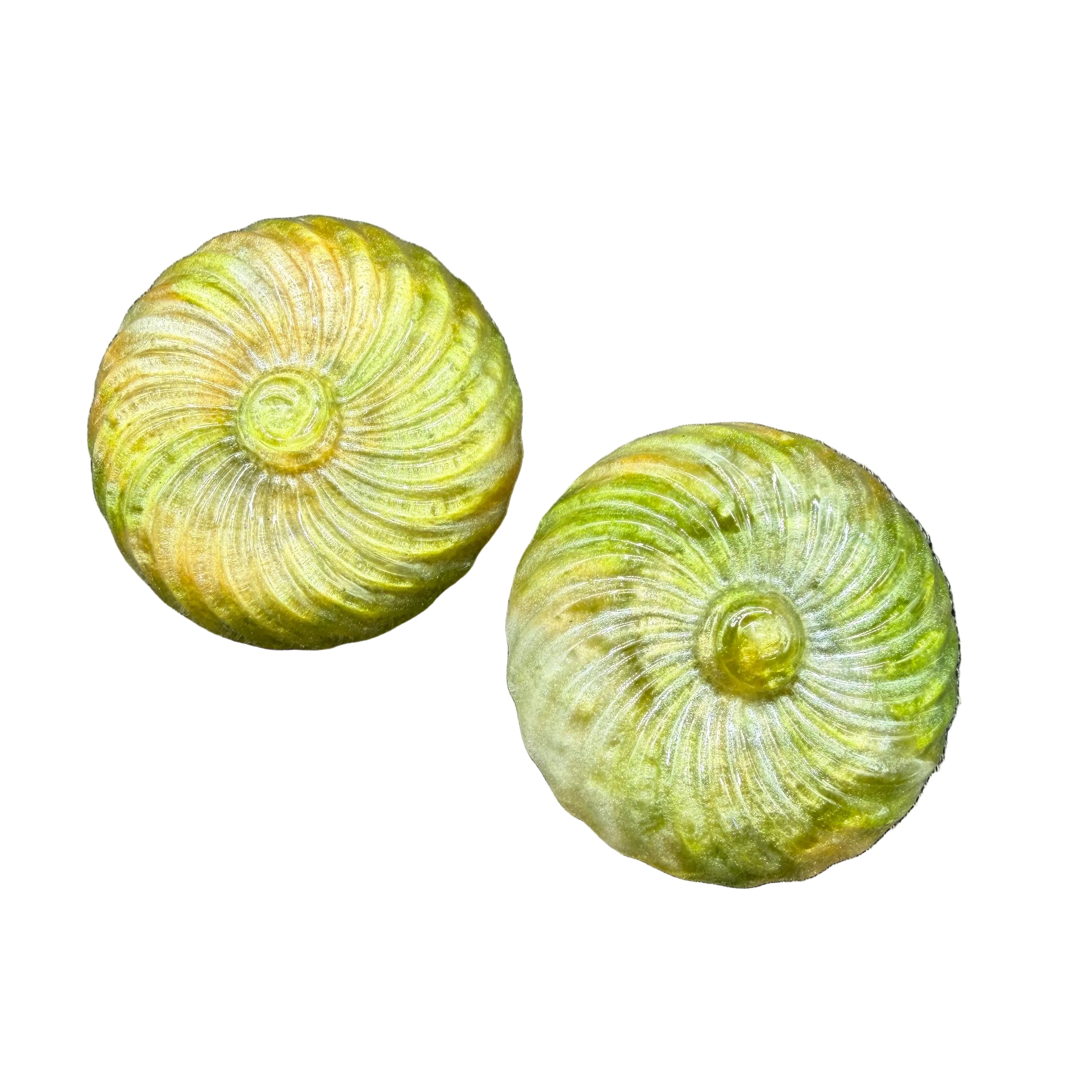 1970s Lemon & Lime Lucite Swirl Disc Clip Earrings