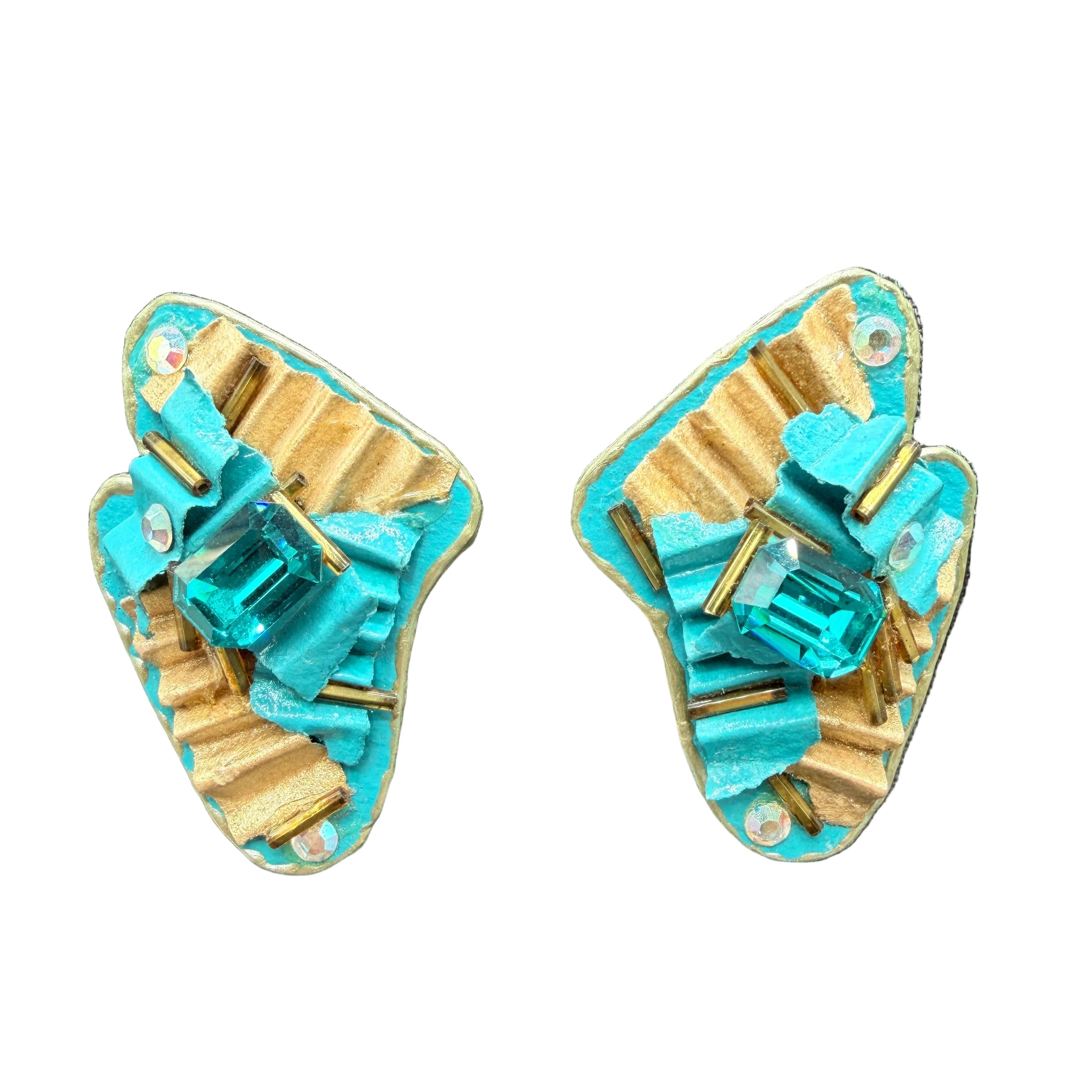 1980s Accents by Sircree René Artisan Mixed Media Earrings with Gem Accents