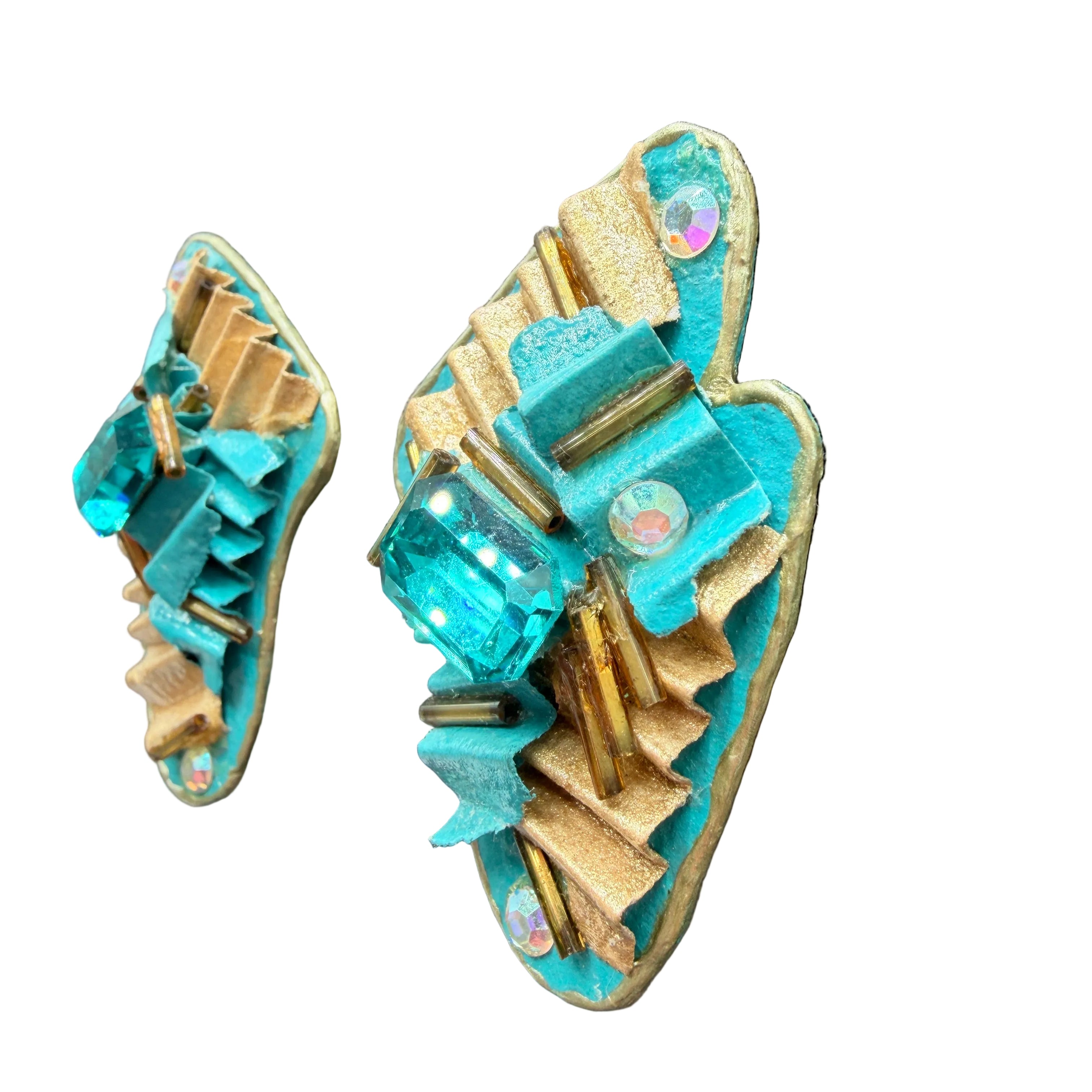 1980s Accents by Sircree René Artisan Mixed Media Earrings with Gem Accents