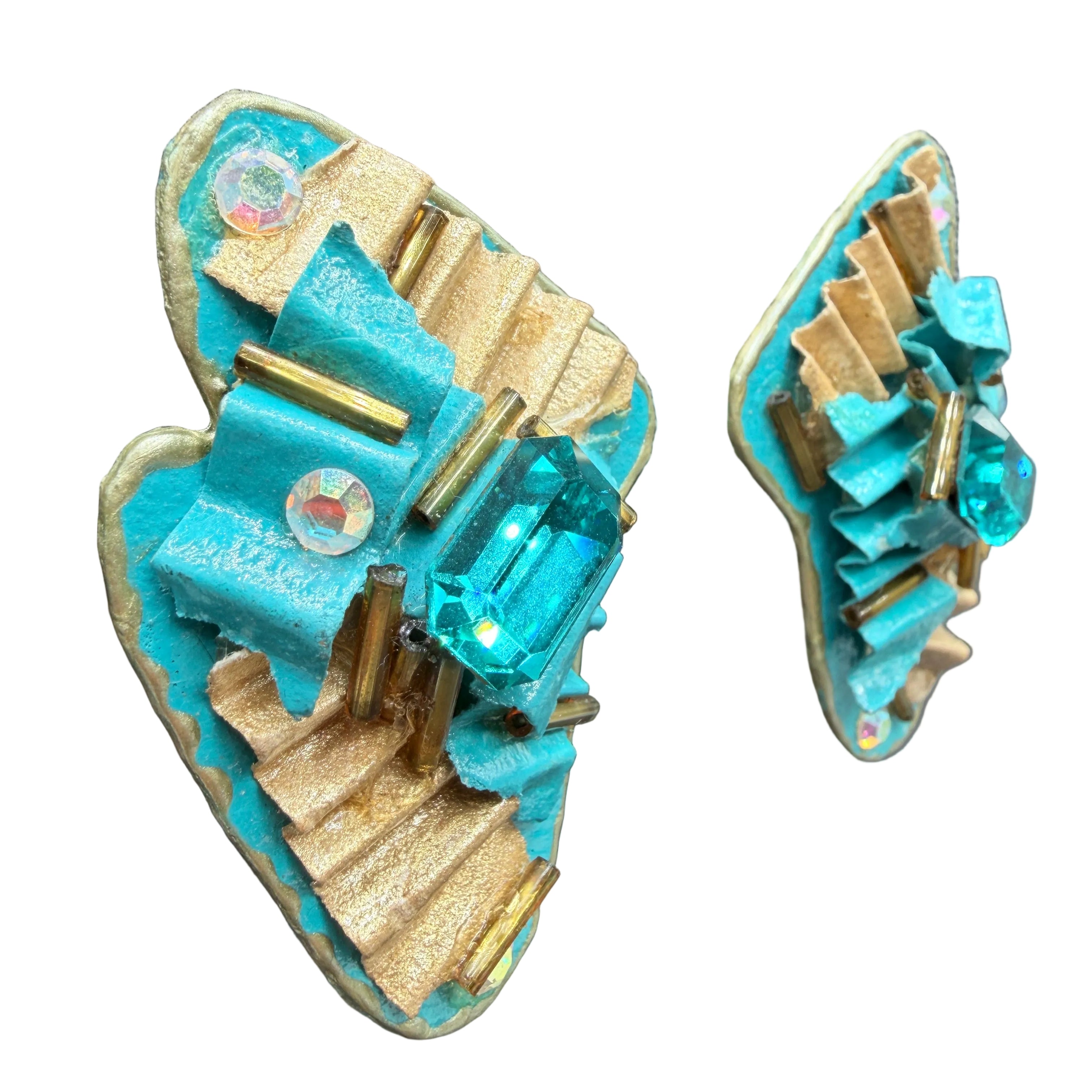 1980s Accents by Sircree René Artisan Mixed Media Earrings with Gem Accents