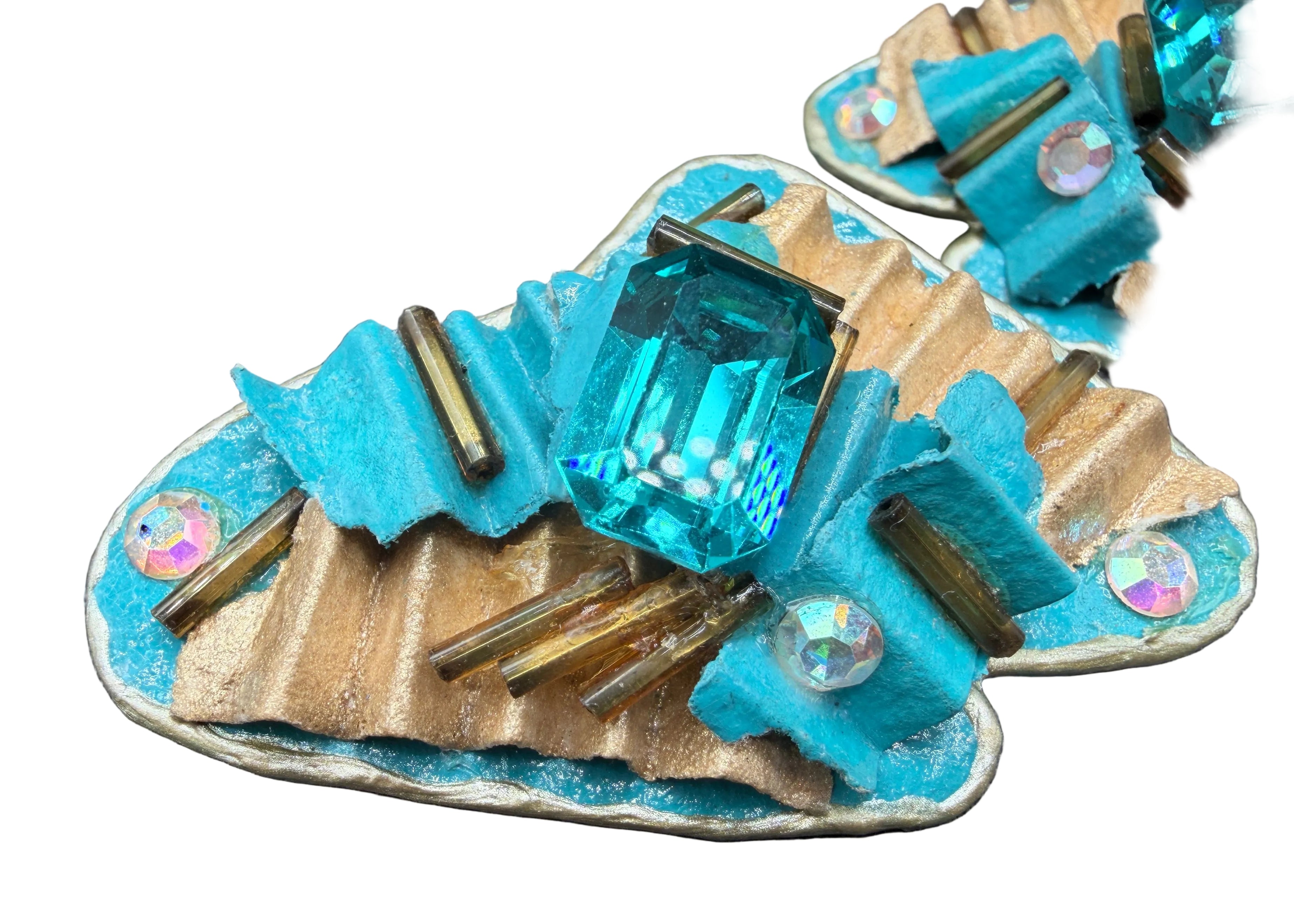 1980s Accents by Sircree René Artisan Mixed Media Earrings with Gem Accents