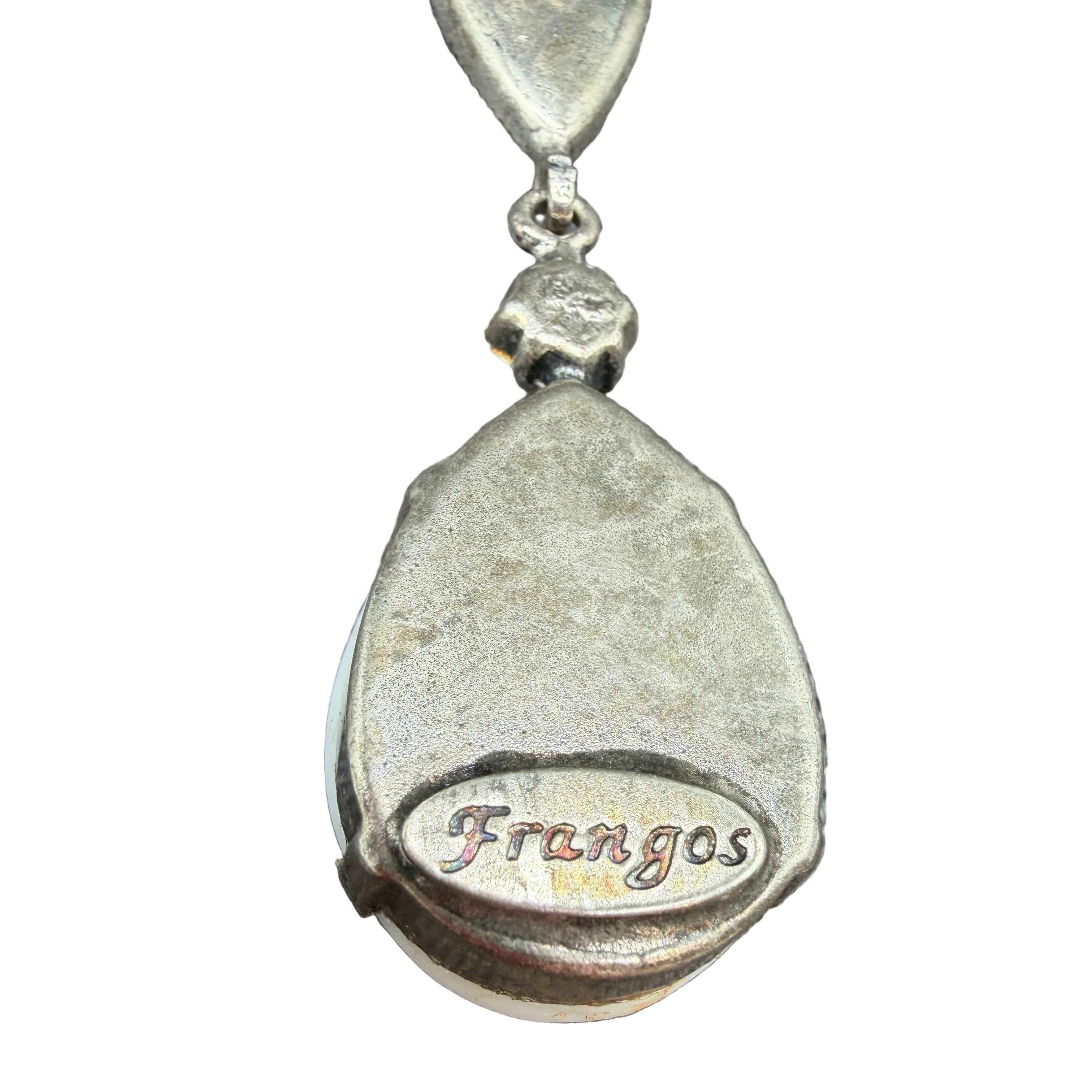 1990s Frangos White Milk Glass Marquise Stud Earrings with Teardrop Drops