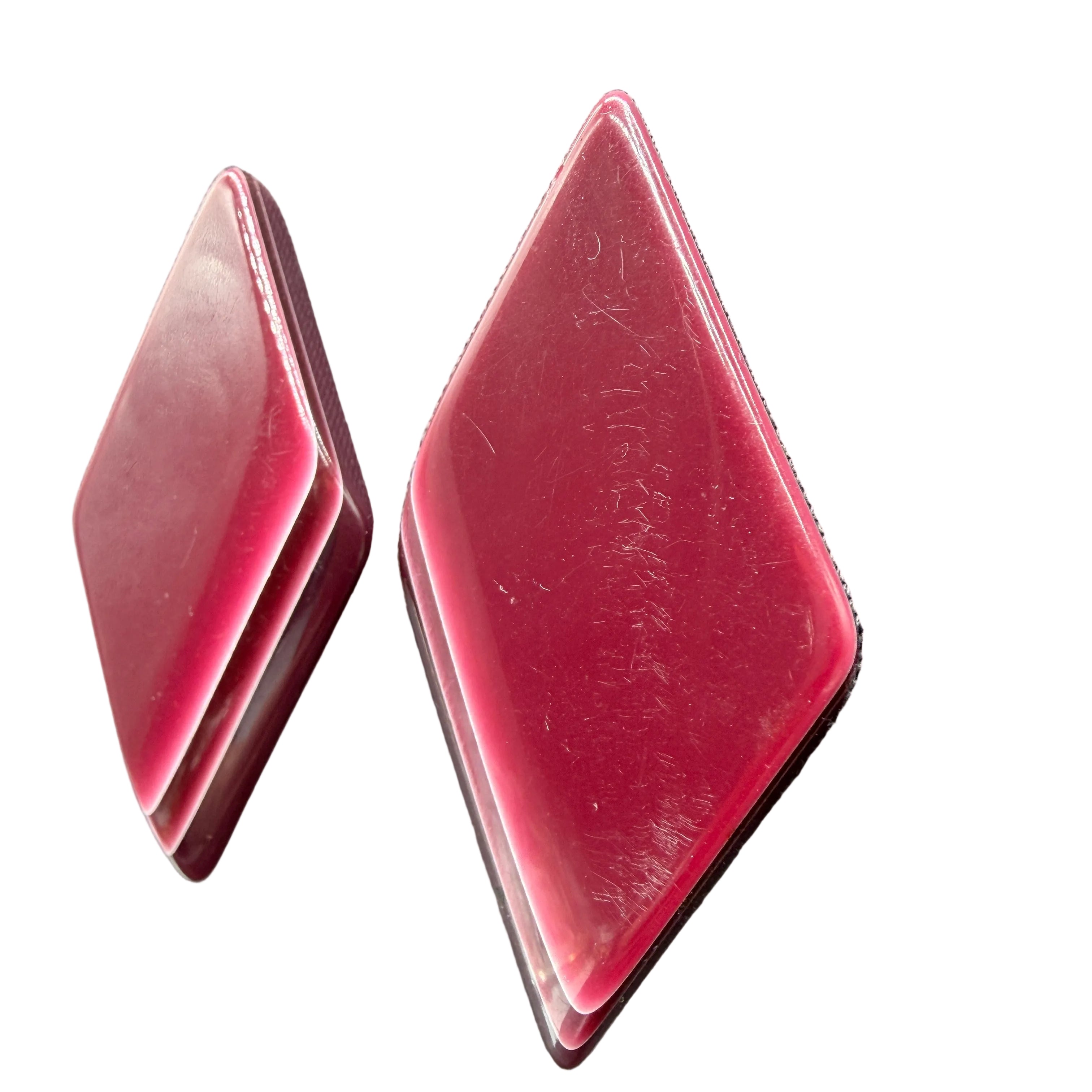 1960s Burgundy Lucite Diamond-Shaped Clip Earrings with Layered Edge