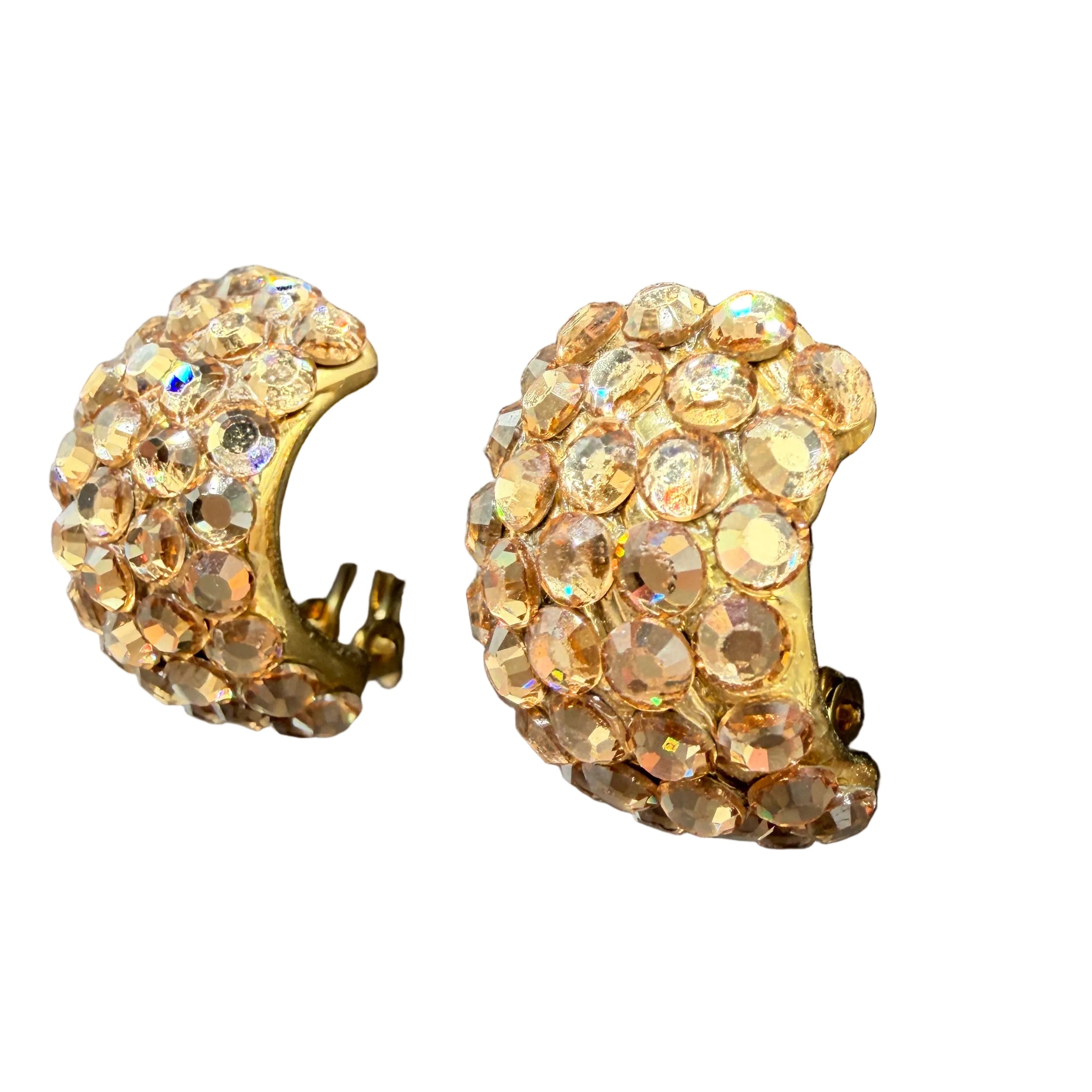 1960s Half-Hoop Amber Rhinestone Clip Earrings