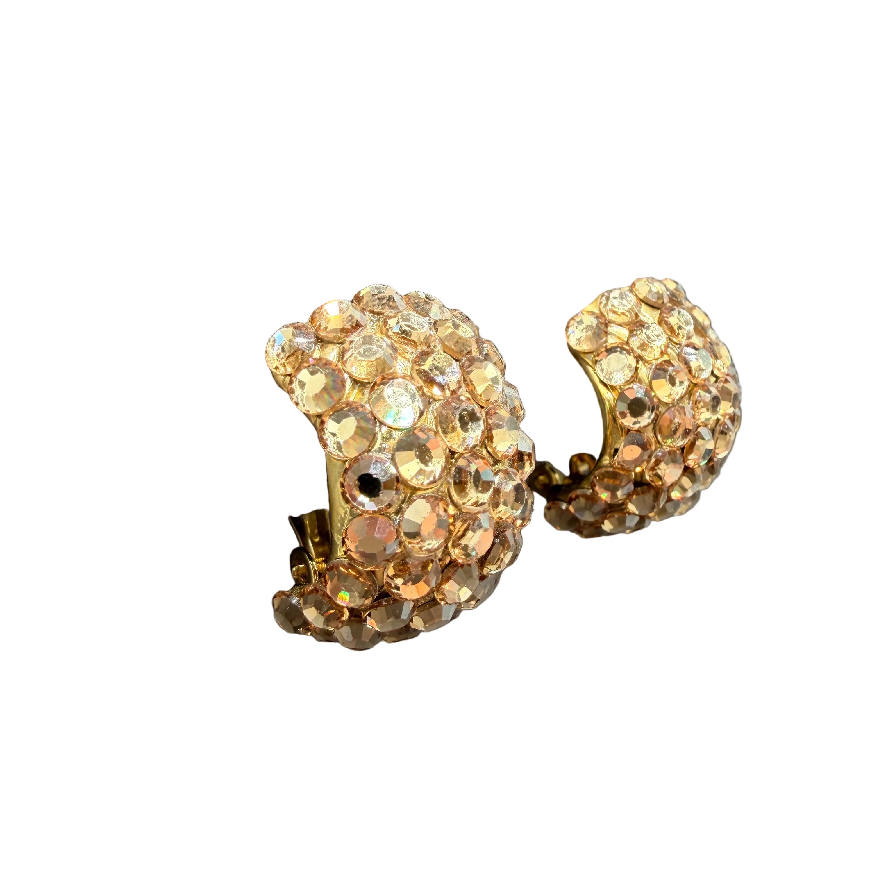 1960s Half-Hoop Amber Rhinestone Clip Earrings