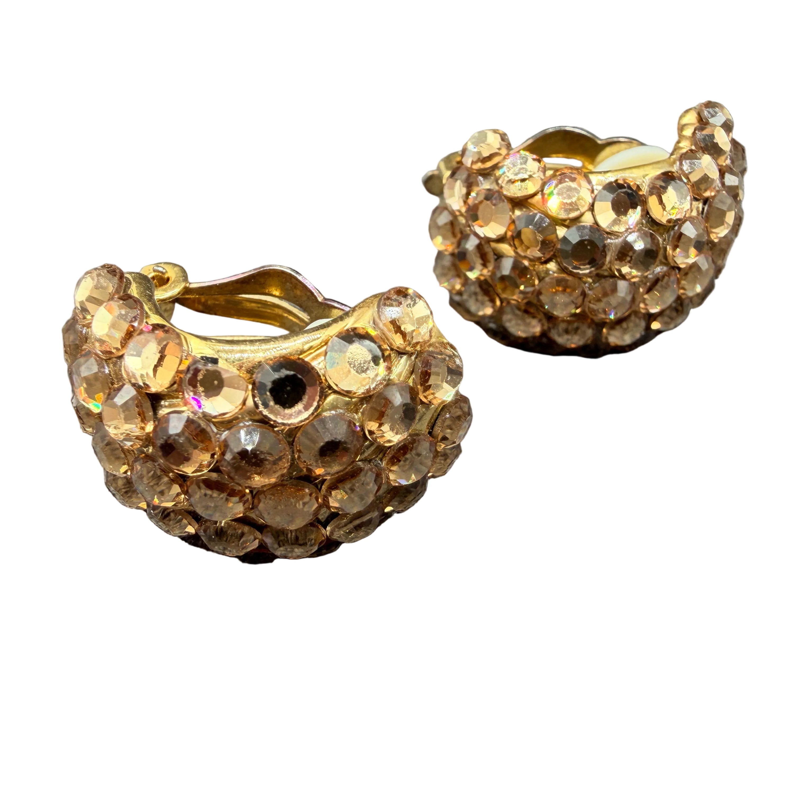 1960s Half-Hoop Amber Rhinestone Clip Earrings
