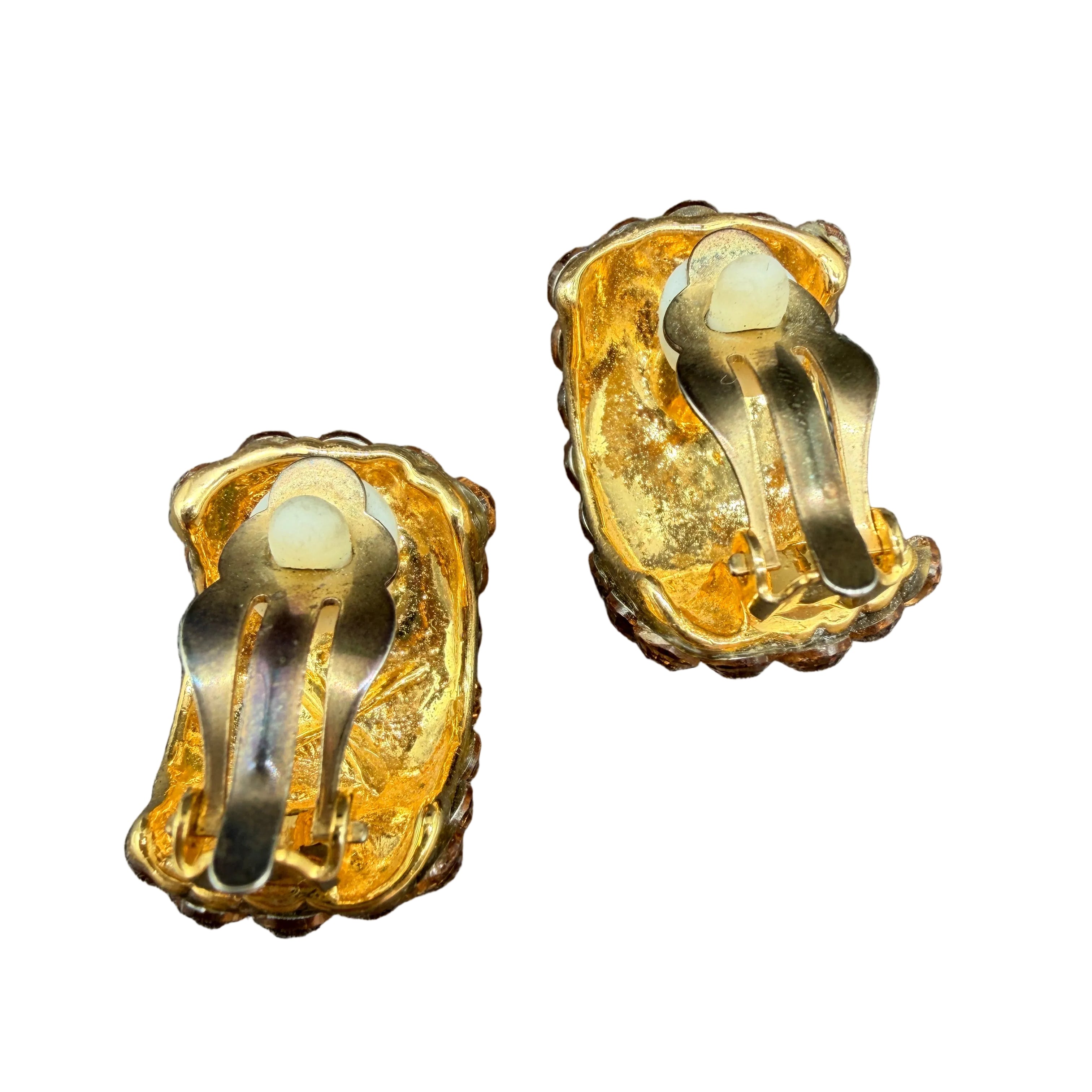 1960s Half-Hoop Amber Rhinestone Clip Earrings