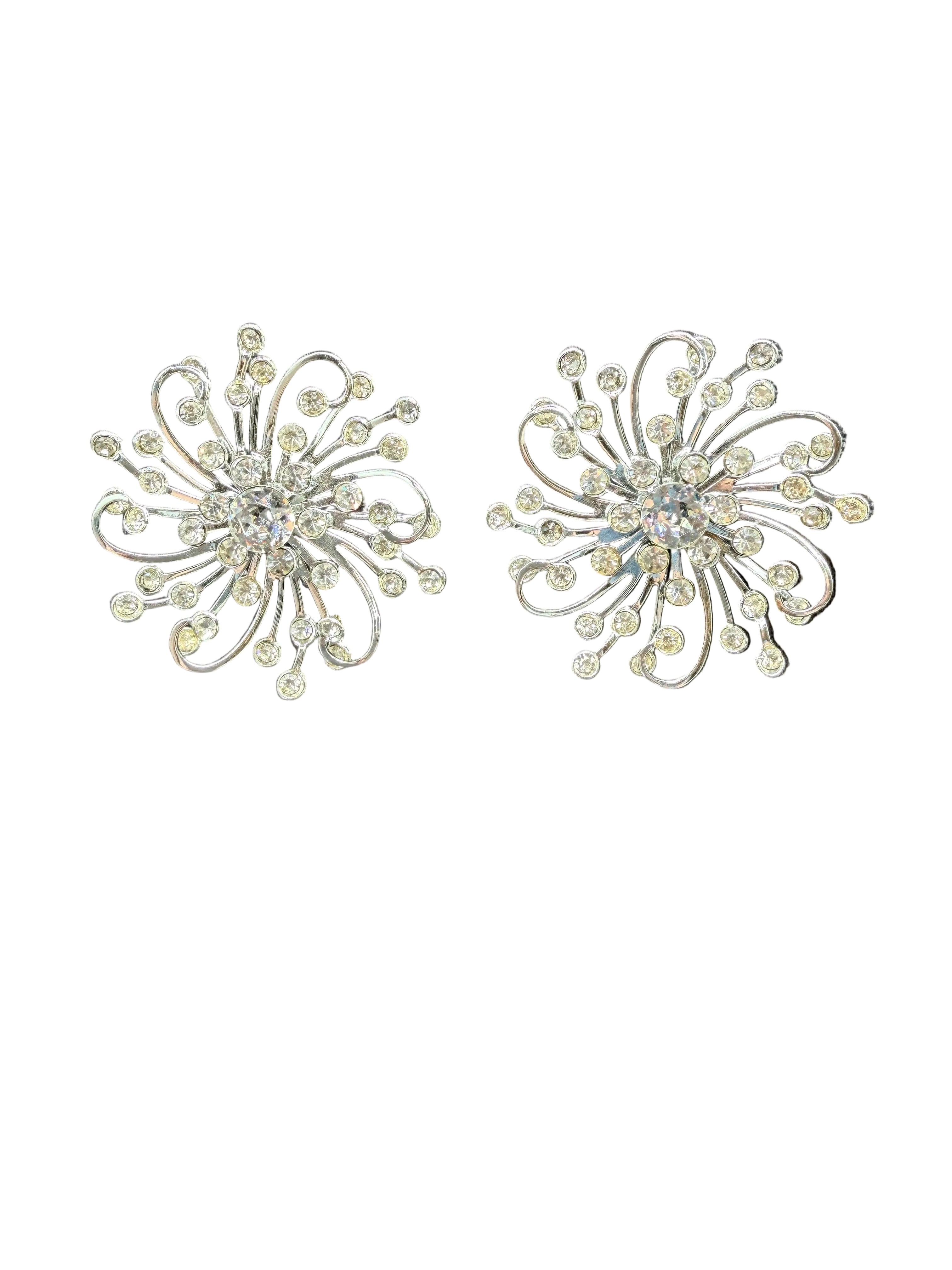 1950s Sarah Coventry Silver-Tone “Stardust” Clip Earrings with Rhinestones