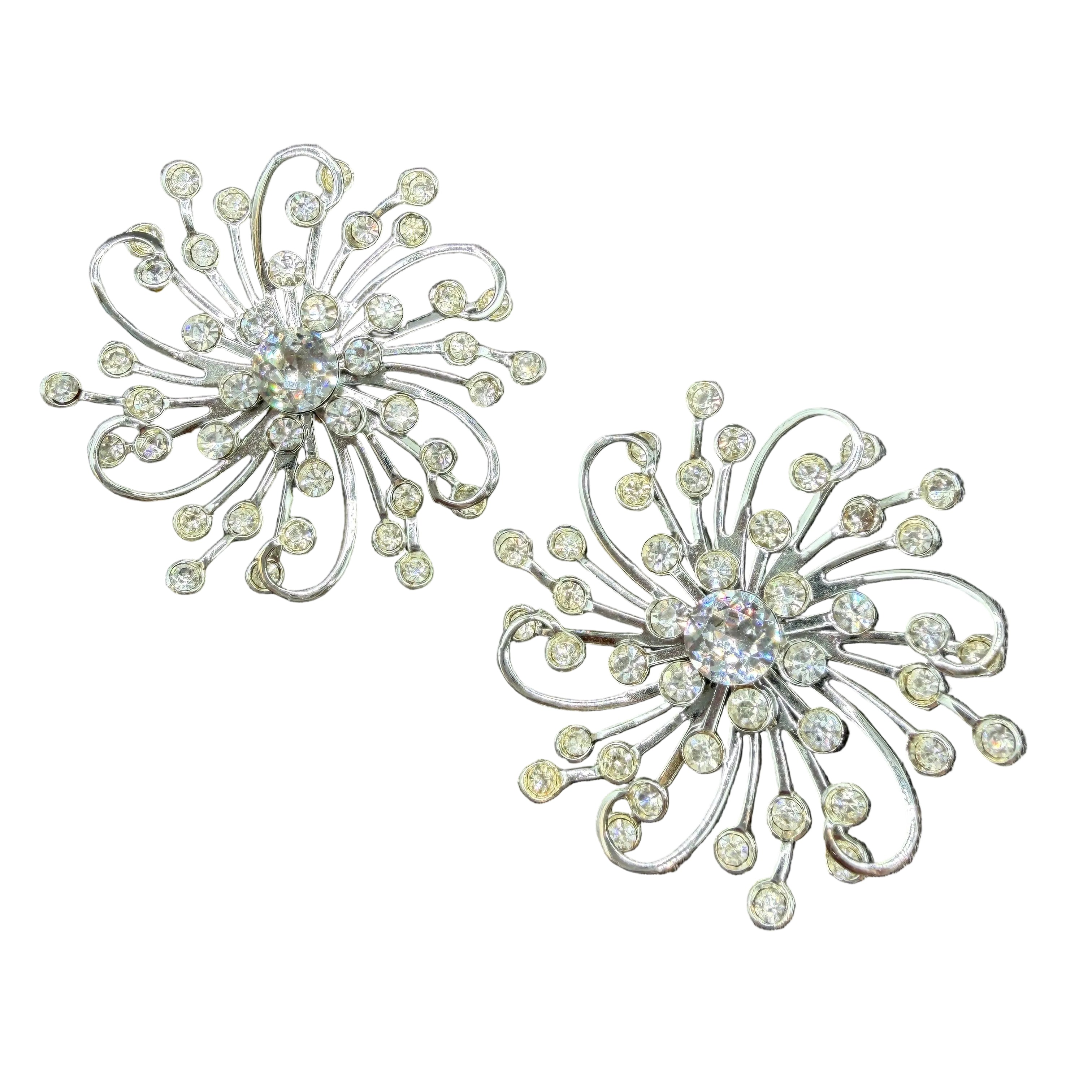 1950s Sarah Coventry Silver-Tone “Stardust” Clip Earrings with Rhinestones