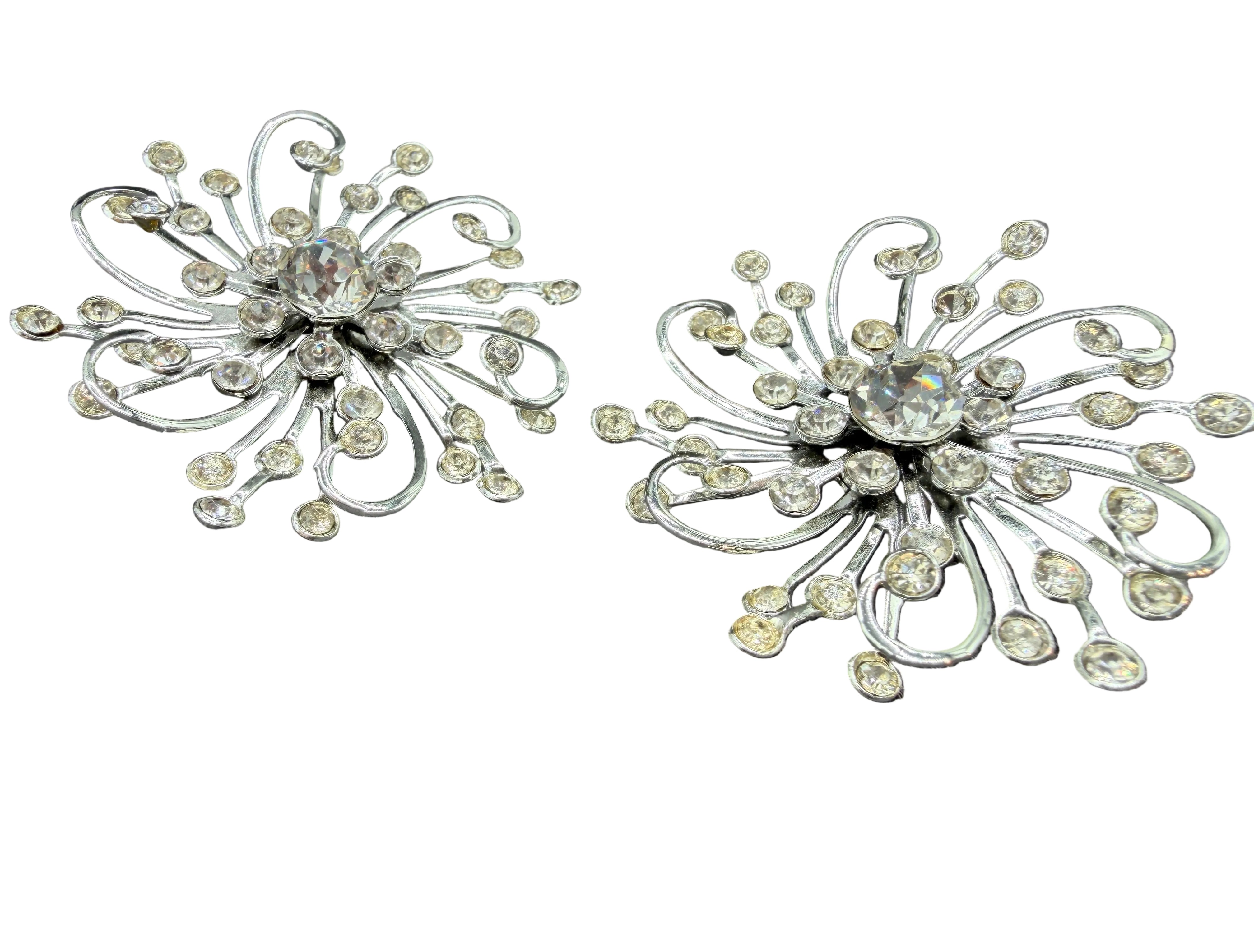1950s Sarah Coventry Silver-Tone “Stardust” Clip Earrings with Rhinestones