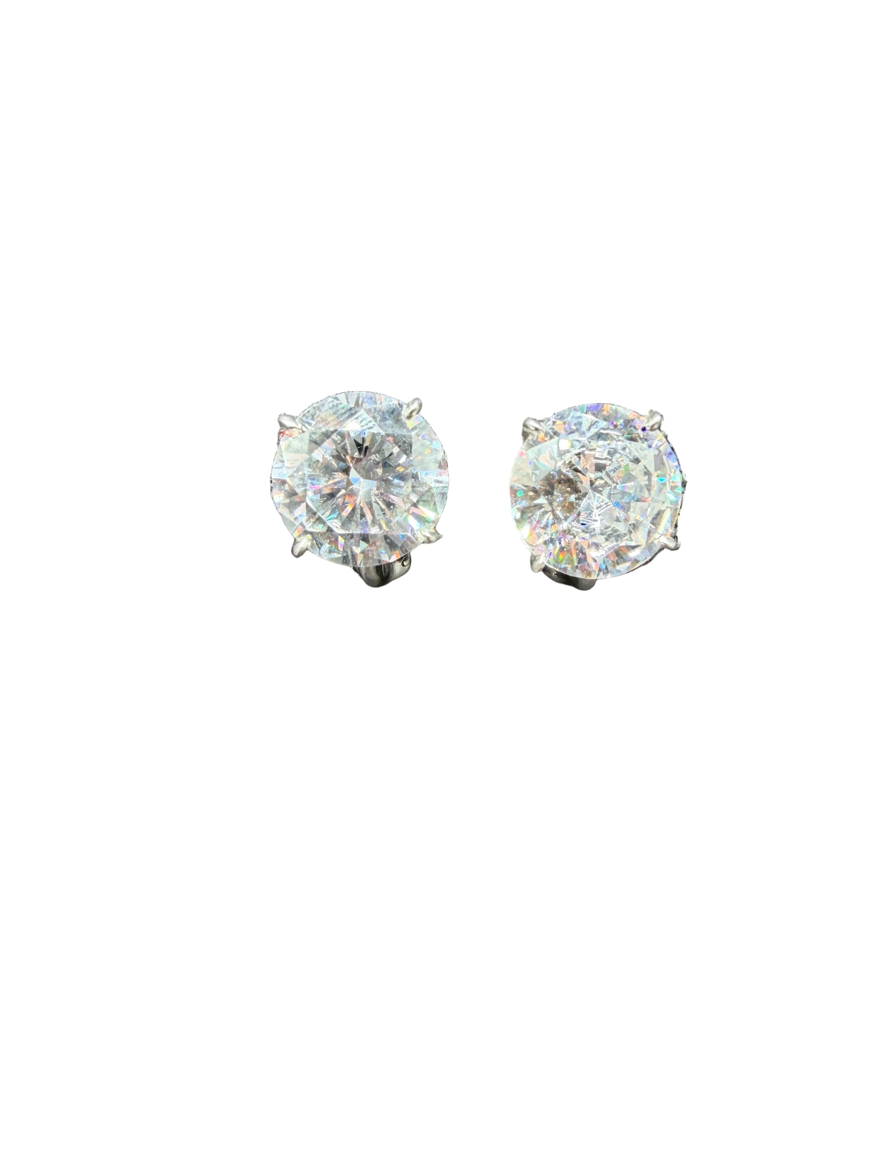 1980s Sterling Silver & Moissanite Clip-On Stud Earrings