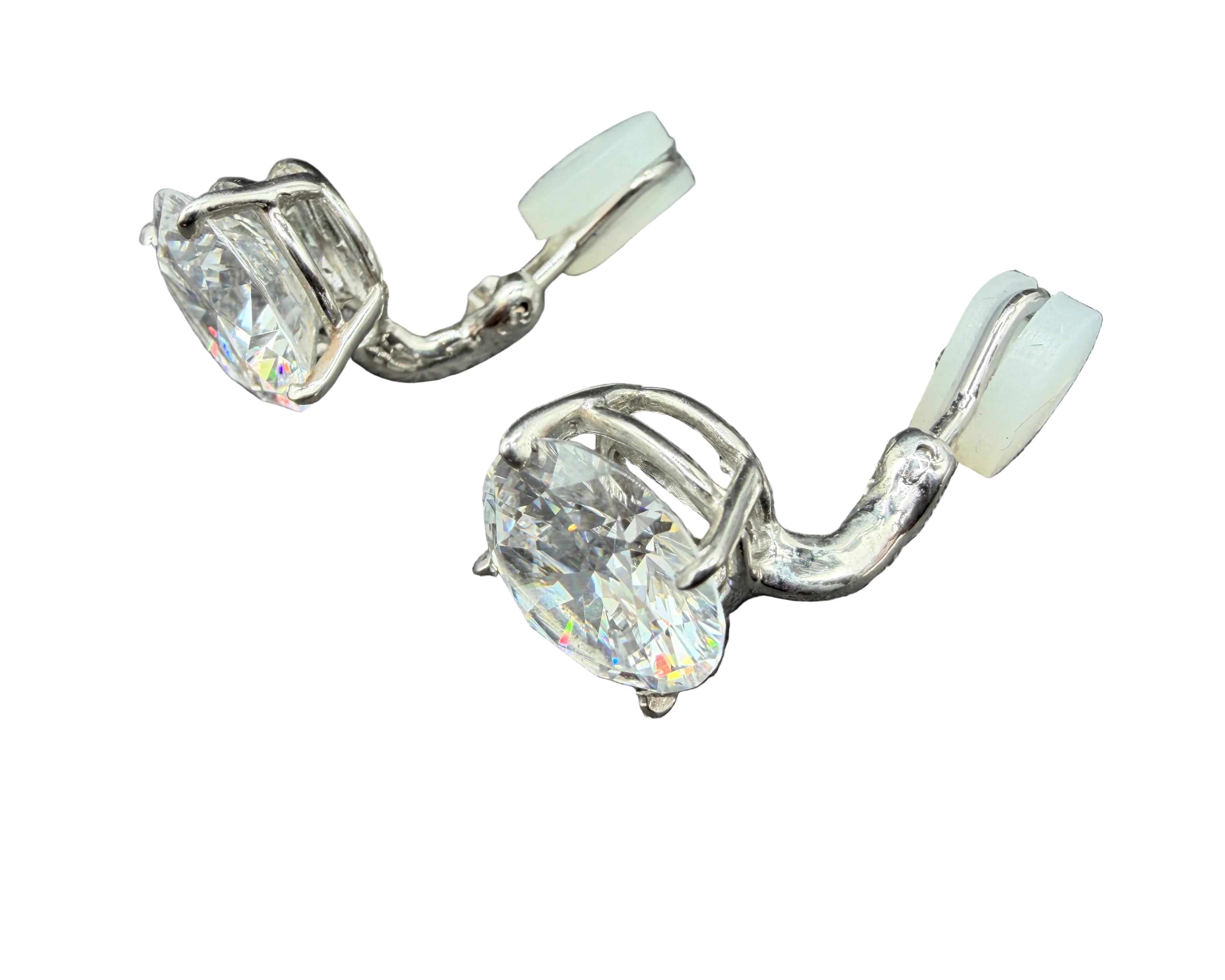 1980s Sterling Silver & Moissanite Clip-On Stud Earrings