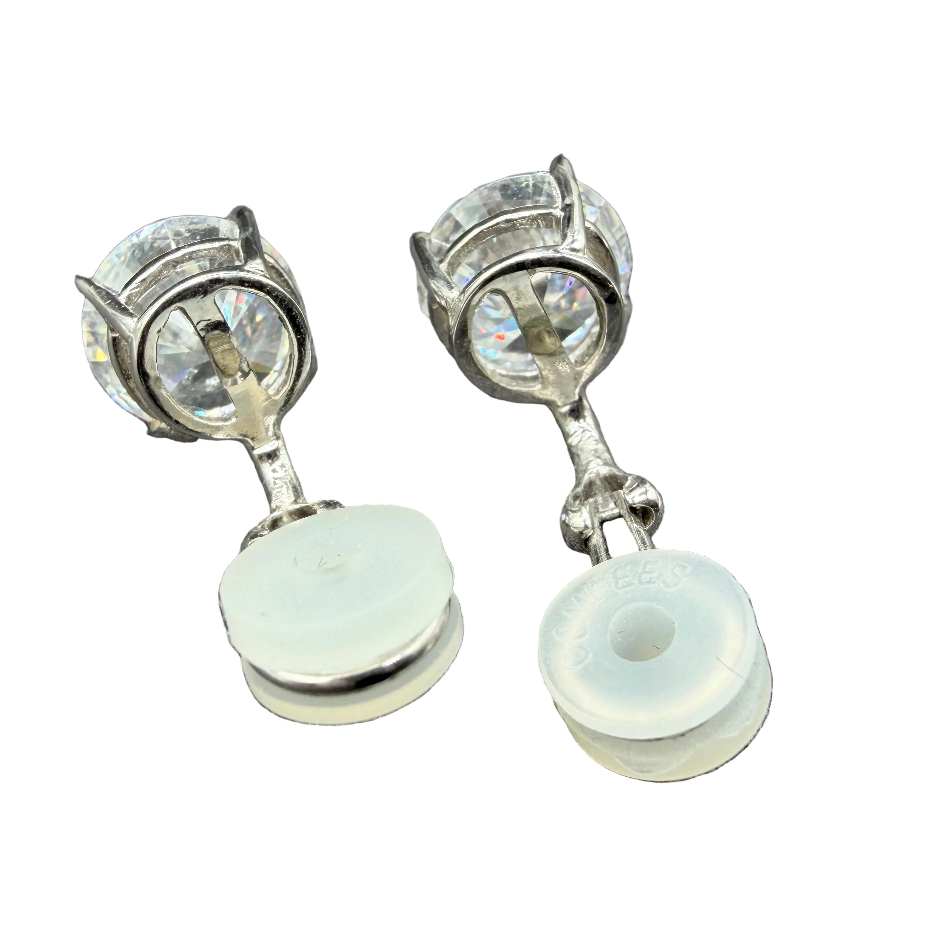 1980s Sterling Silver & Moissanite Clip-On Stud Earrings