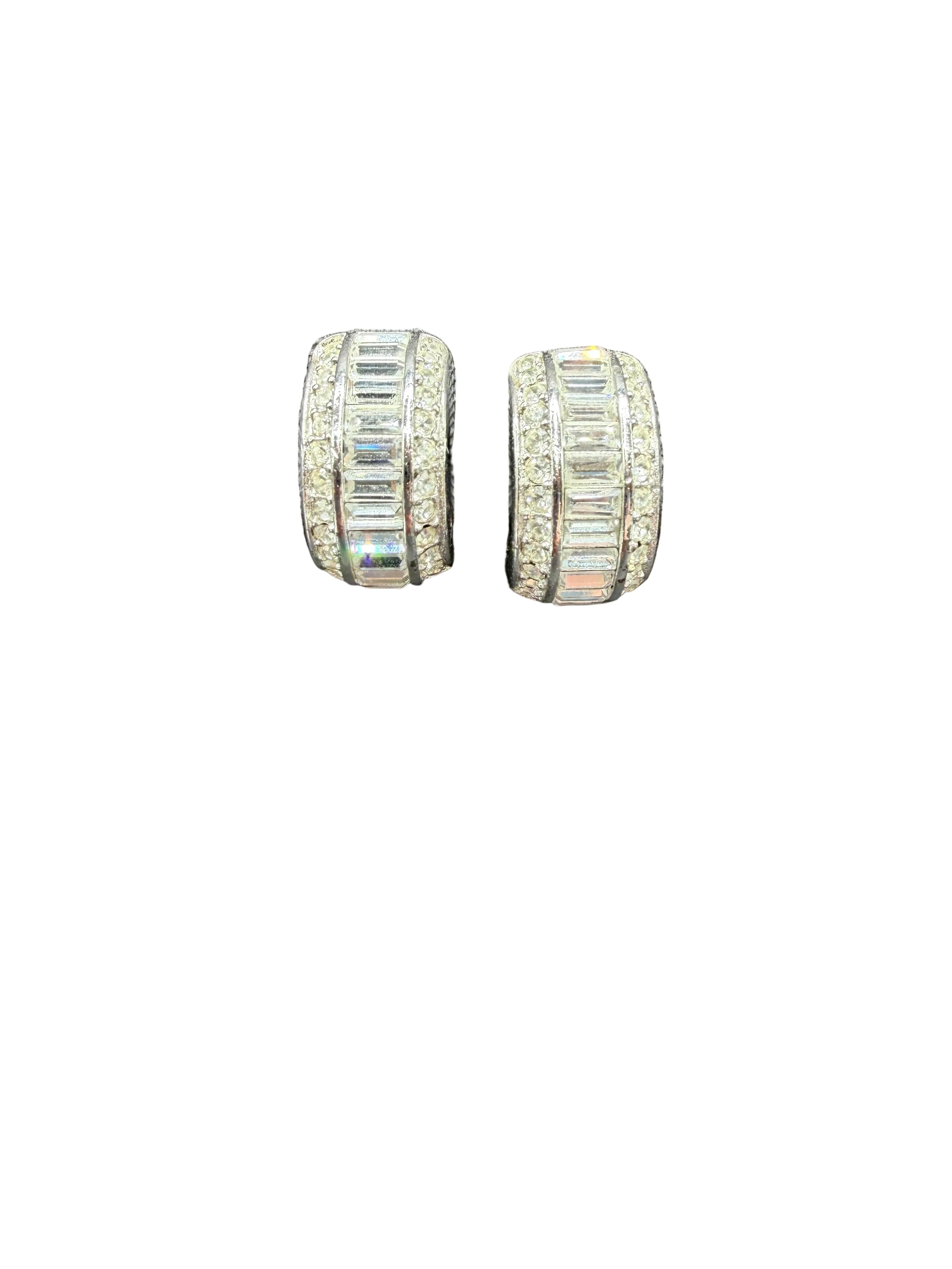 1980s Christian Dior Huggie Earrings with Pavé & Emerald-Cut Rhinestones