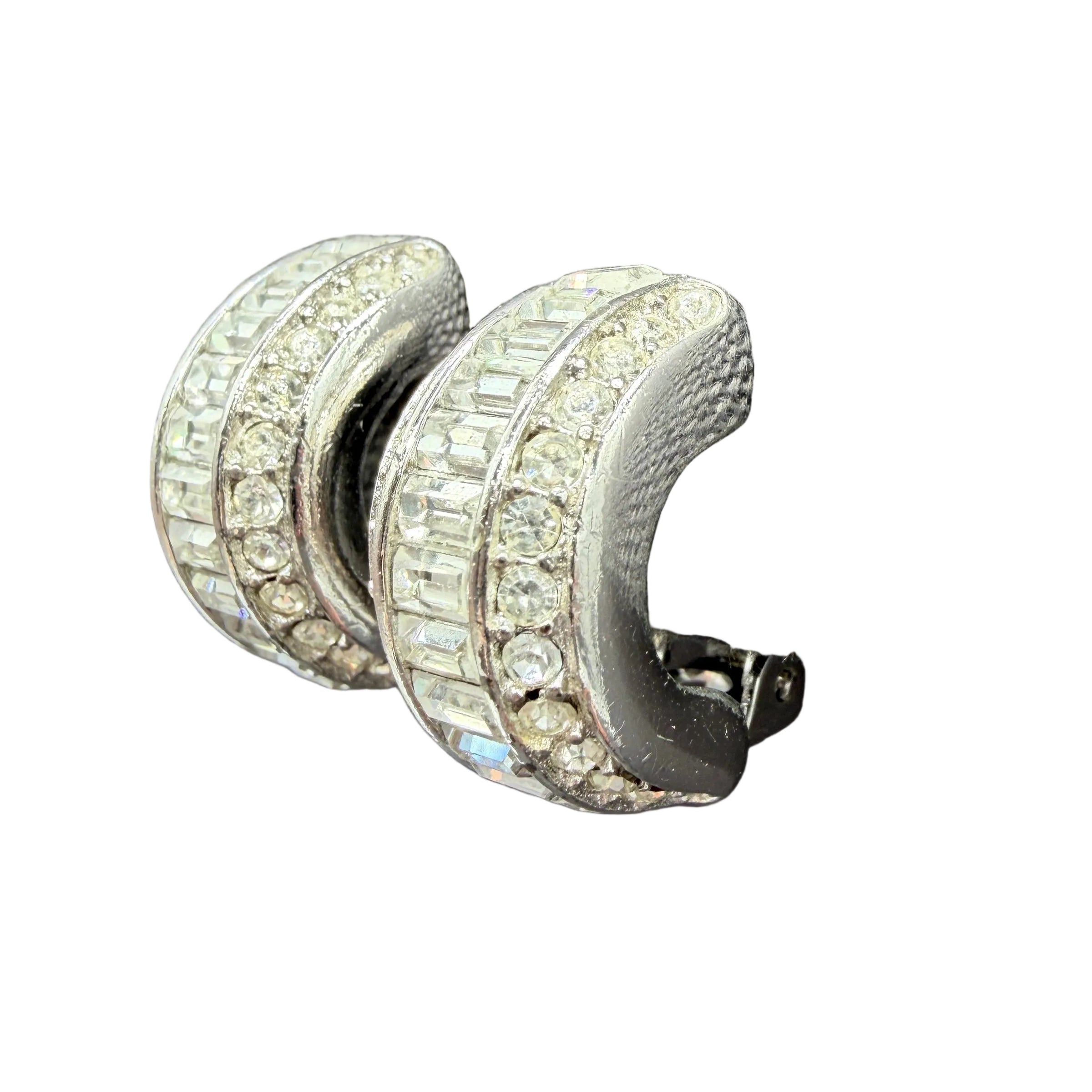 1980s Christian Dior Huggie Earrings with Pavé & Emerald-Cut Rhinestones