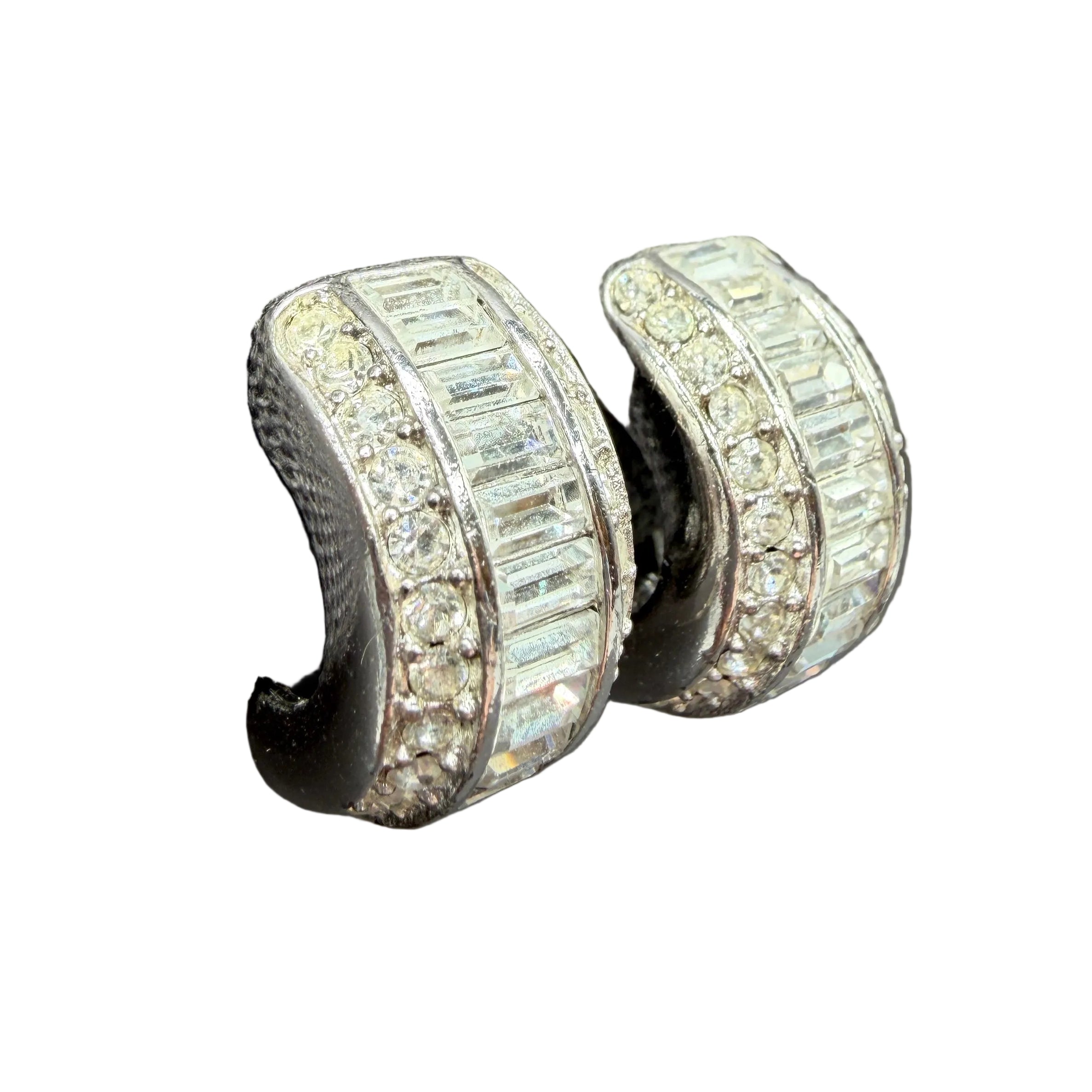 1980s Christian Dior Huggie Earrings with Pavé & Emerald-Cut Rhinestones