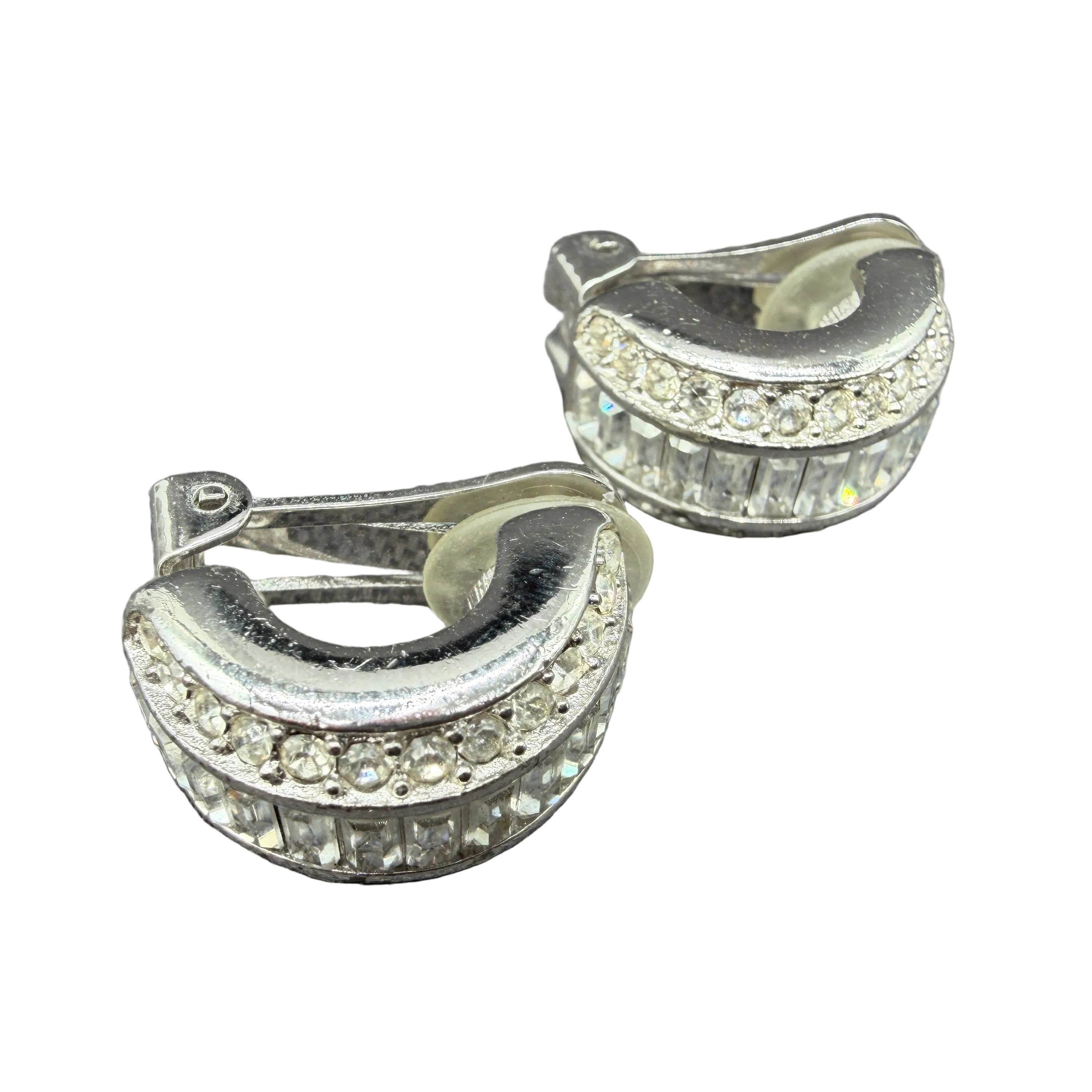 1980s Christian Dior Huggie Earrings with Pavé & Emerald-Cut Rhinestones