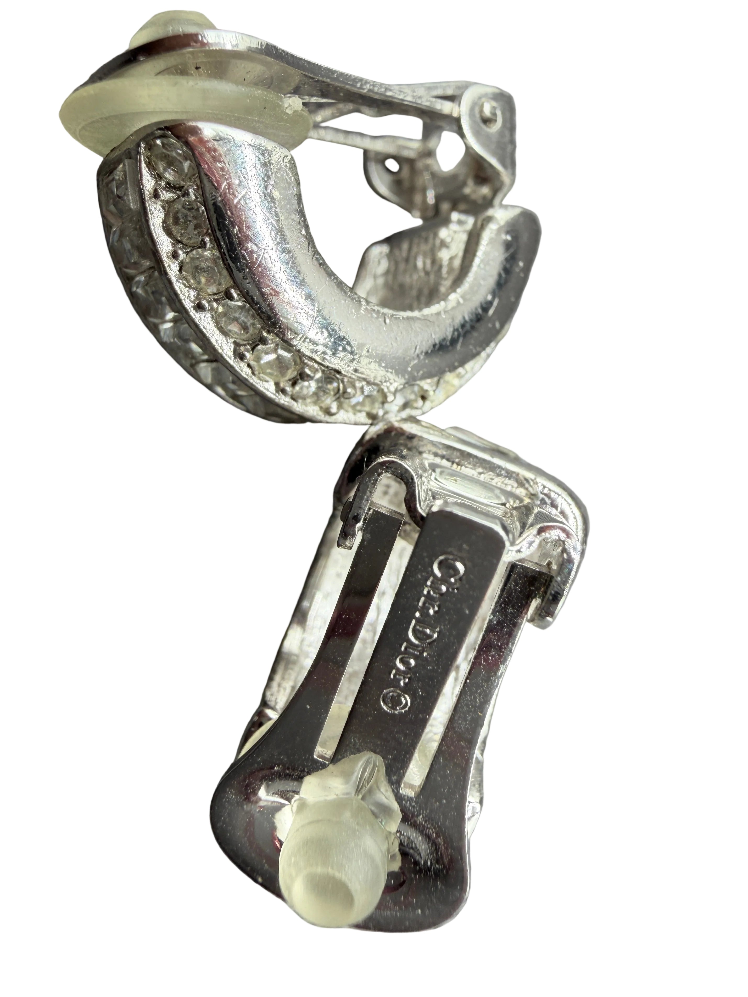 1980s Christian Dior Huggie Earrings with Pavé & Emerald-Cut Rhinestones