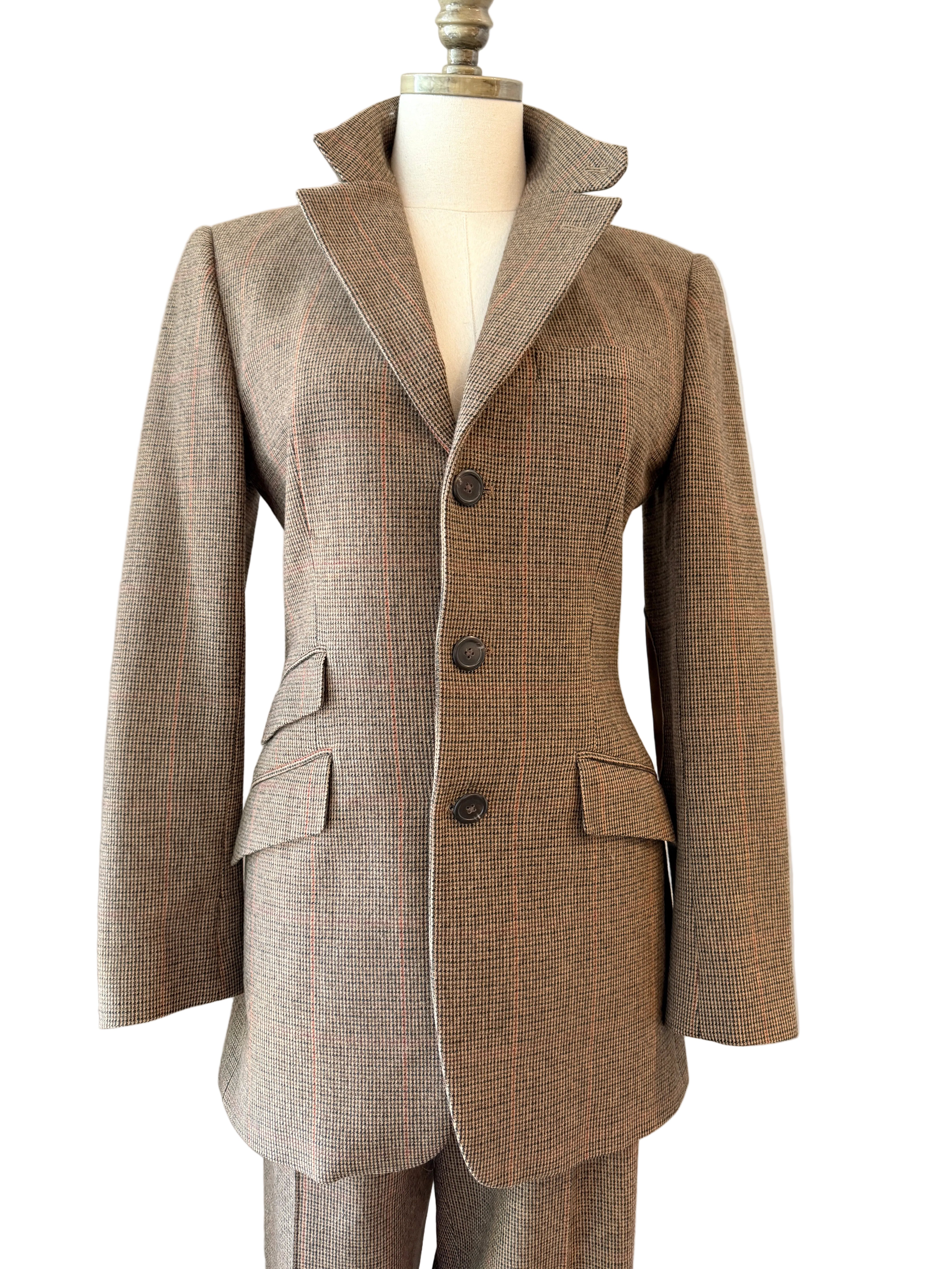 1990s Ralph Lauren Classic Collection Tweed Pant & Blazer Suit with Suede Elbow Patches