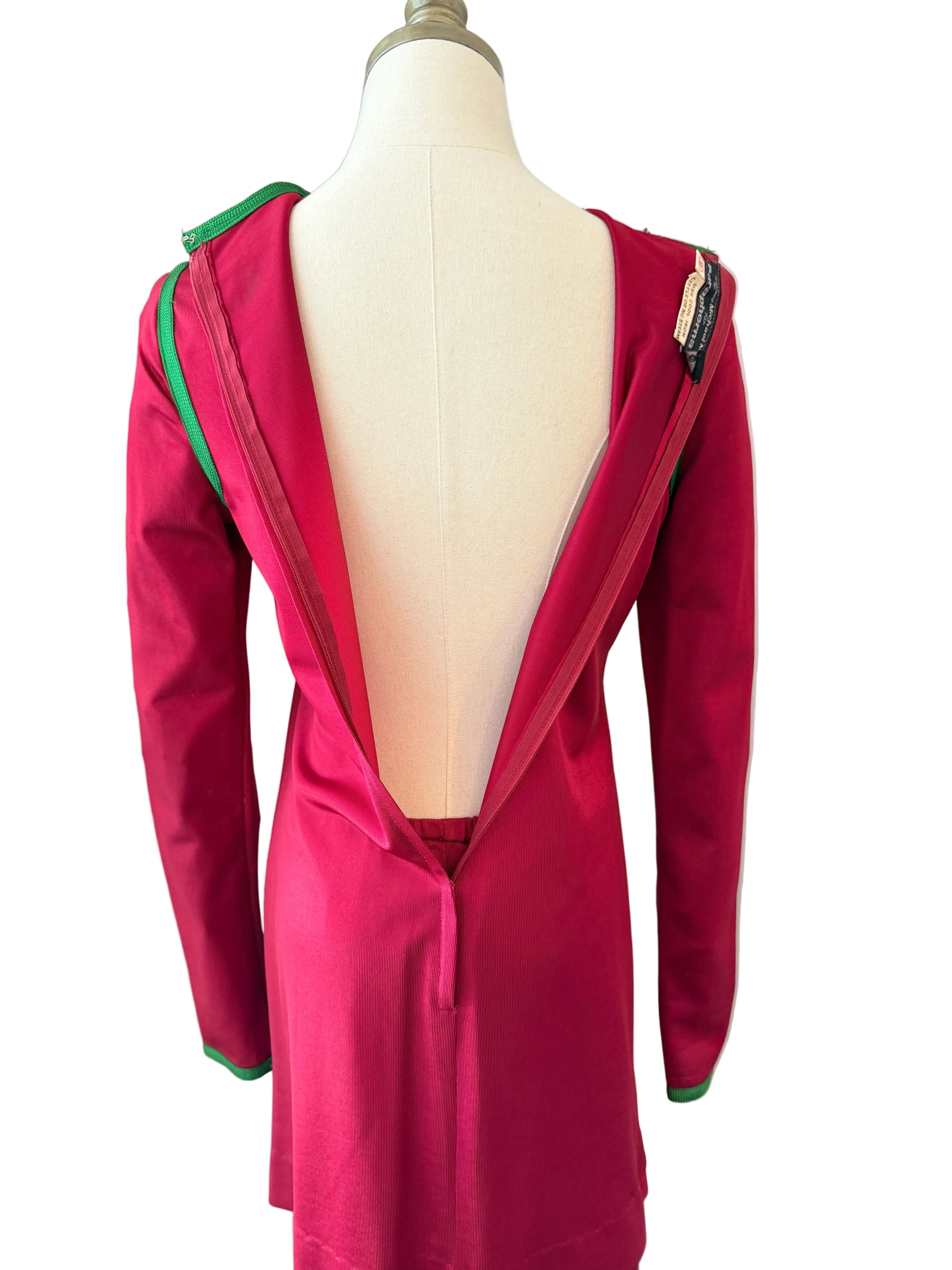 1960s Michael Mott for Paraphernalia Red Two-Piece Tunic & Pant Set with Green Piping