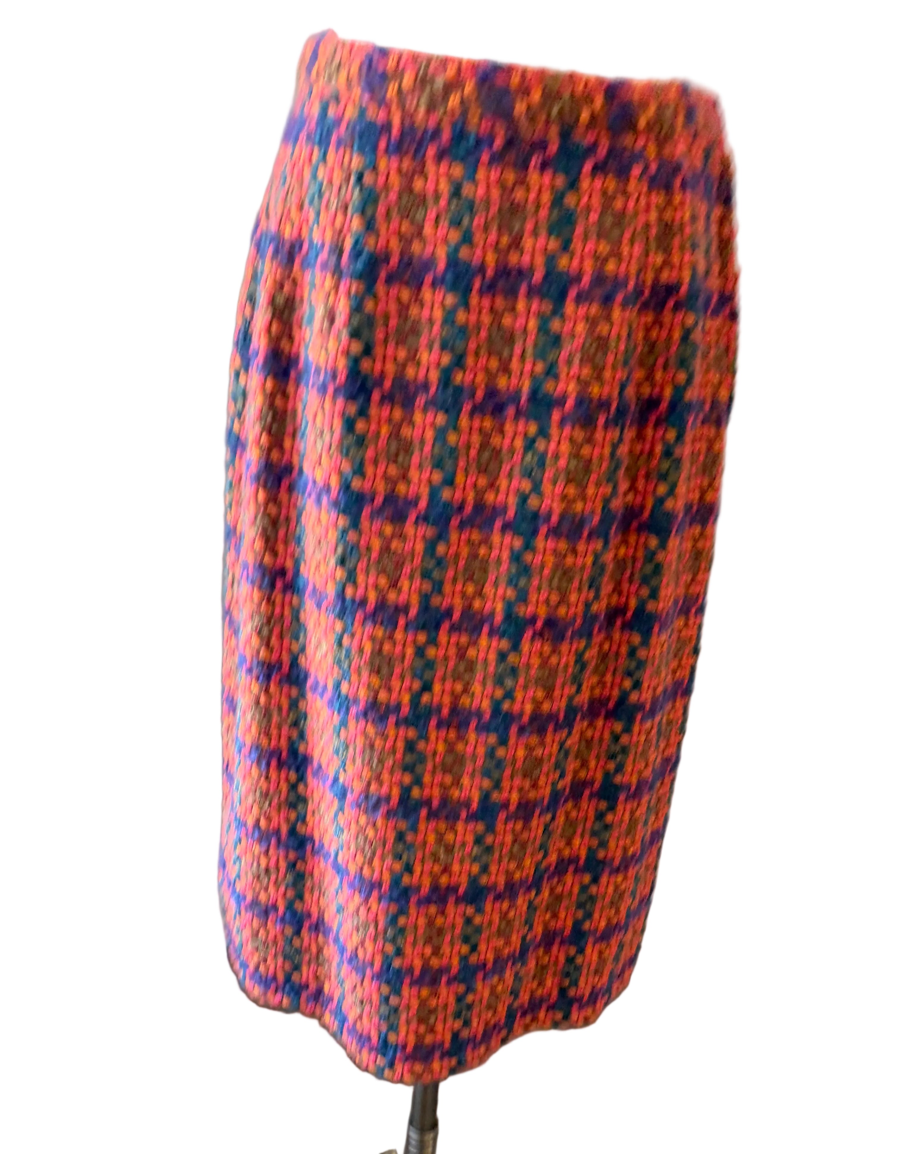 1960s Orange Tweed Two-Piece Skirt Suit in Pink, Orange & Purple