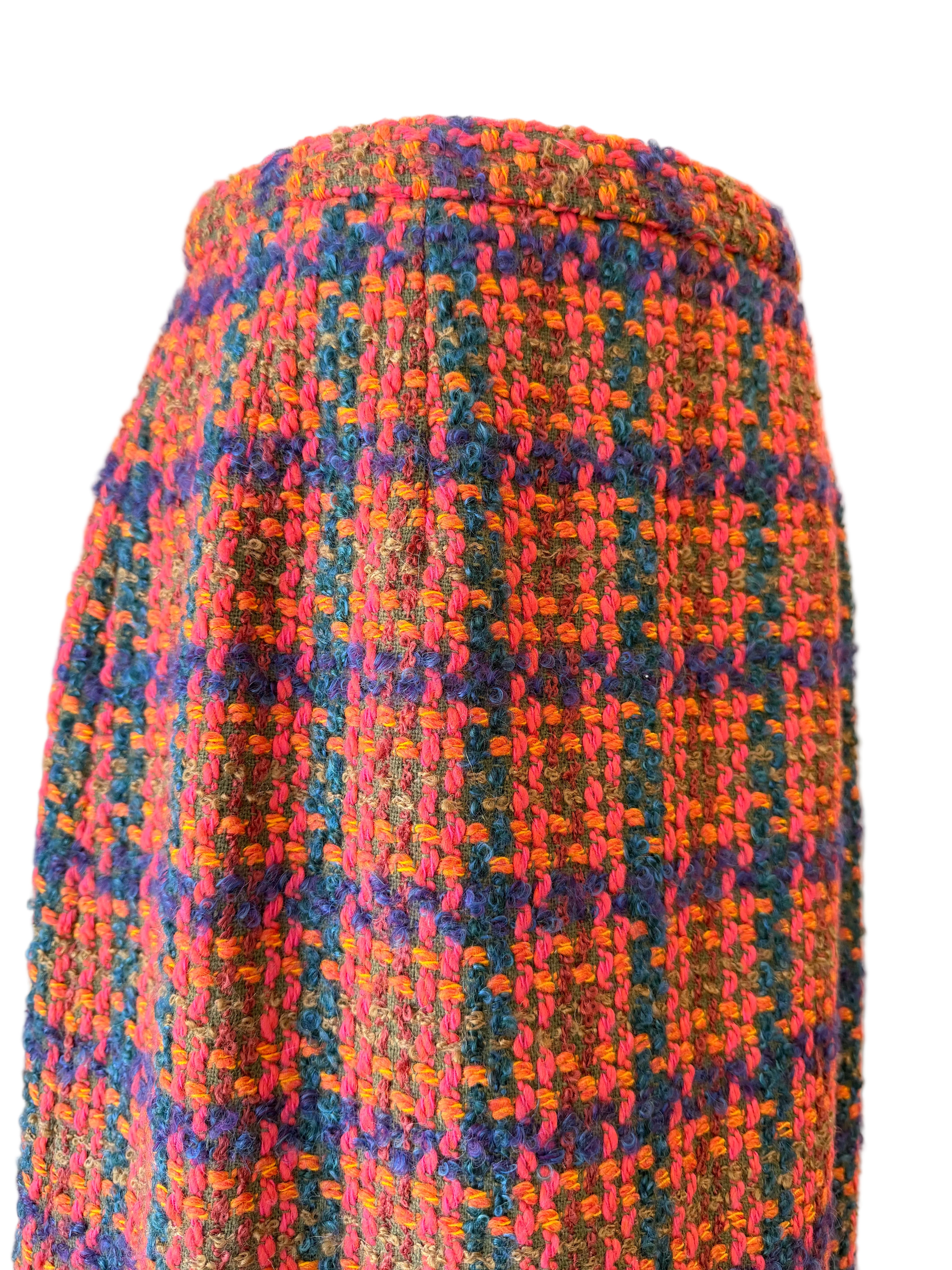 1960s Orange Tweed Two-Piece Skirt Suit in Pink, Orange & Purple