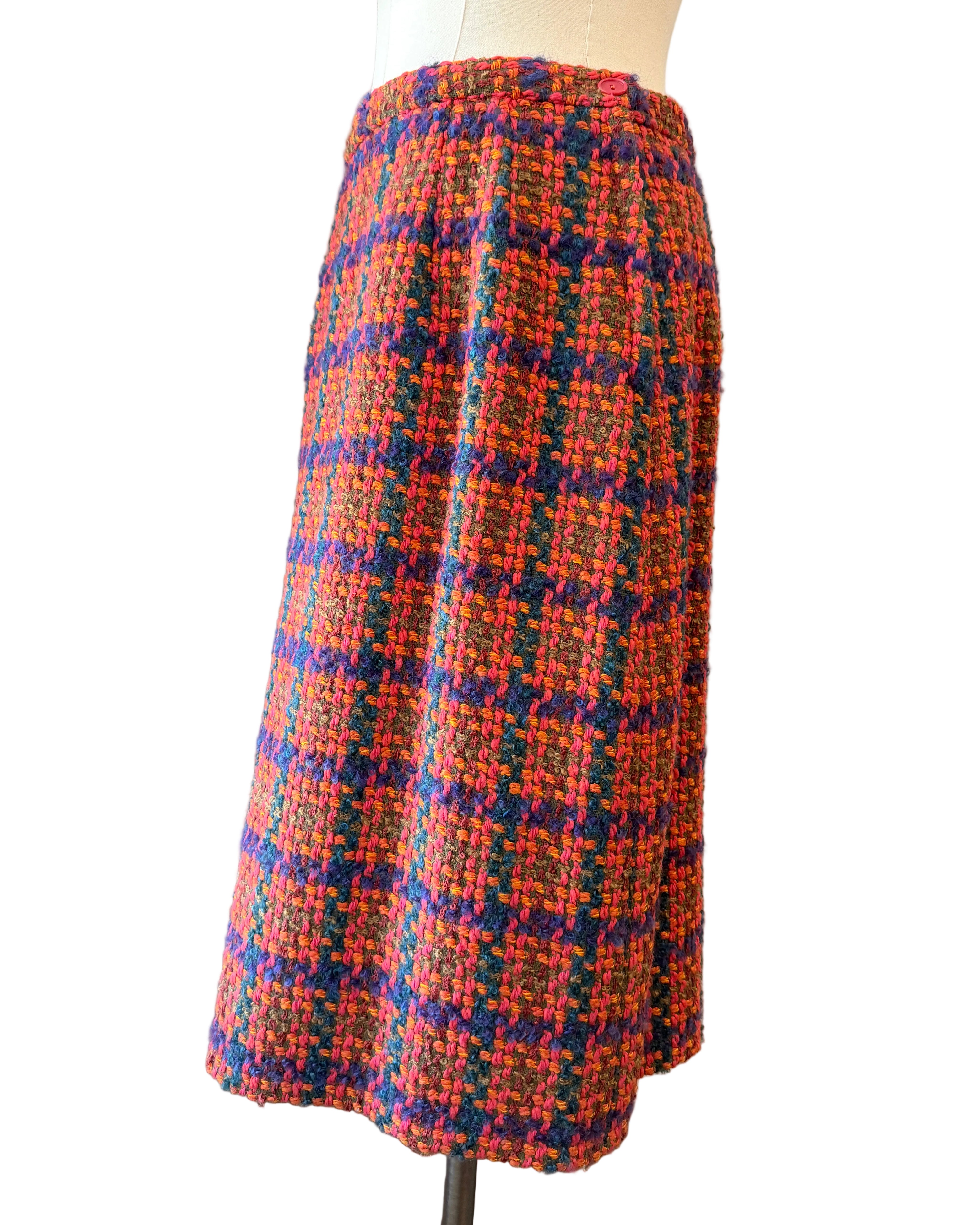 1960s Orange Tweed Two-Piece Skirt Suit in Pink, Orange & Purple
