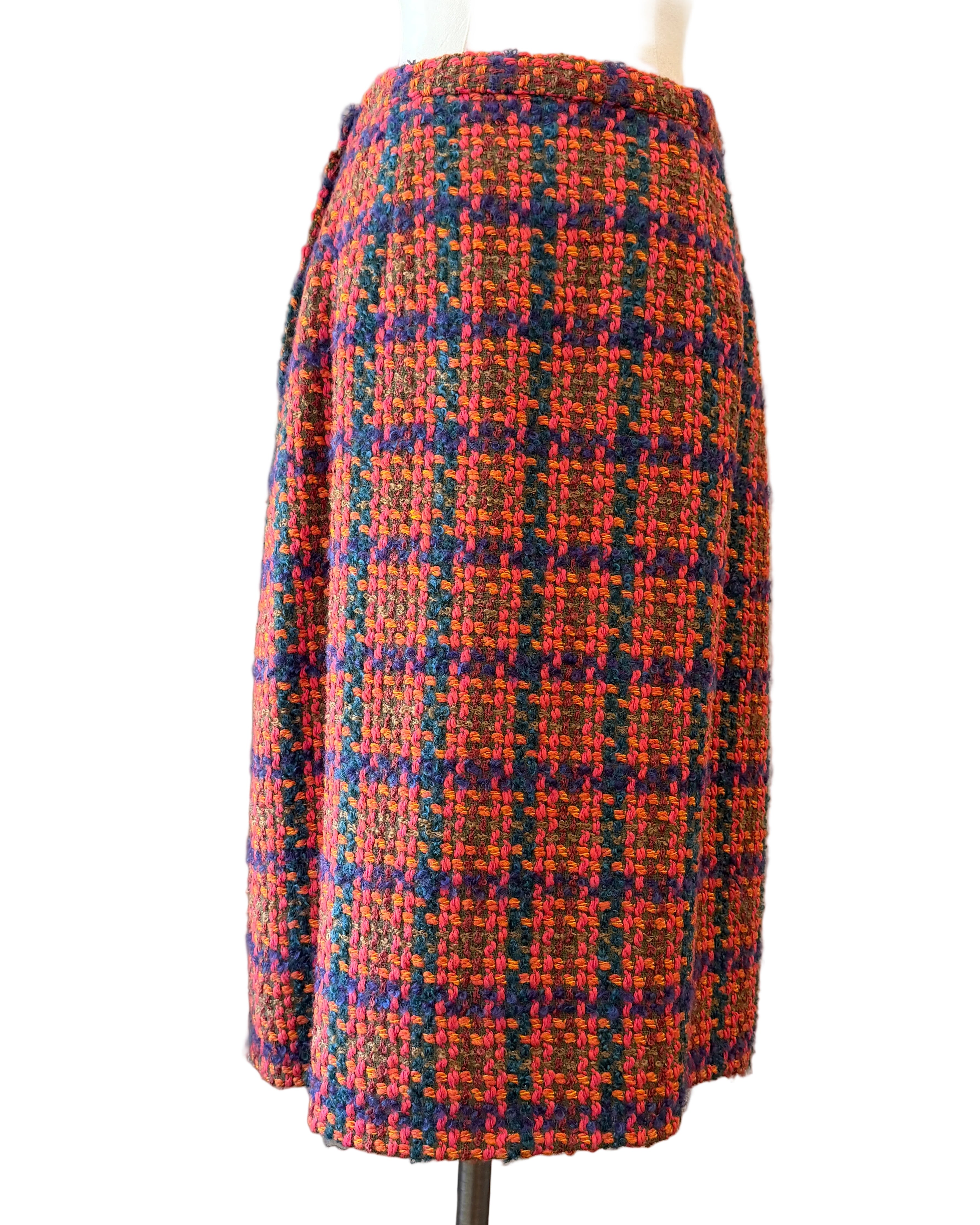 1960s Orange Tweed Two-Piece Skirt Suit in Pink, Orange & Purple